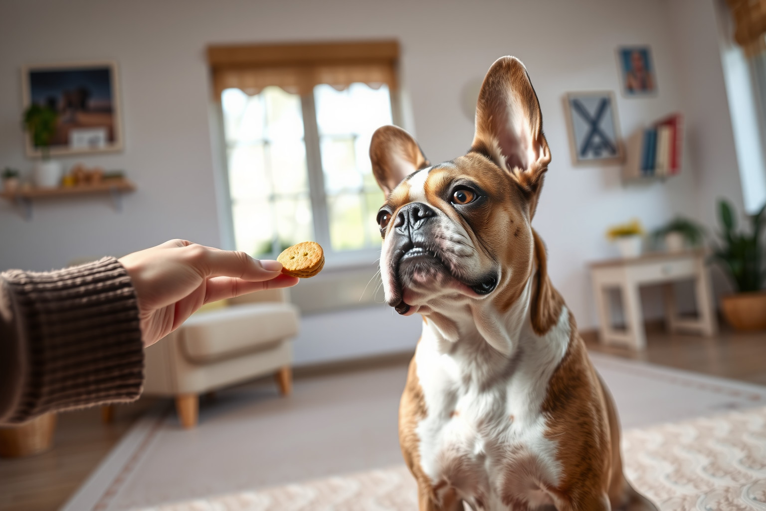 A jutalom alapú tréning erősíti a francia bulldog motivációját.