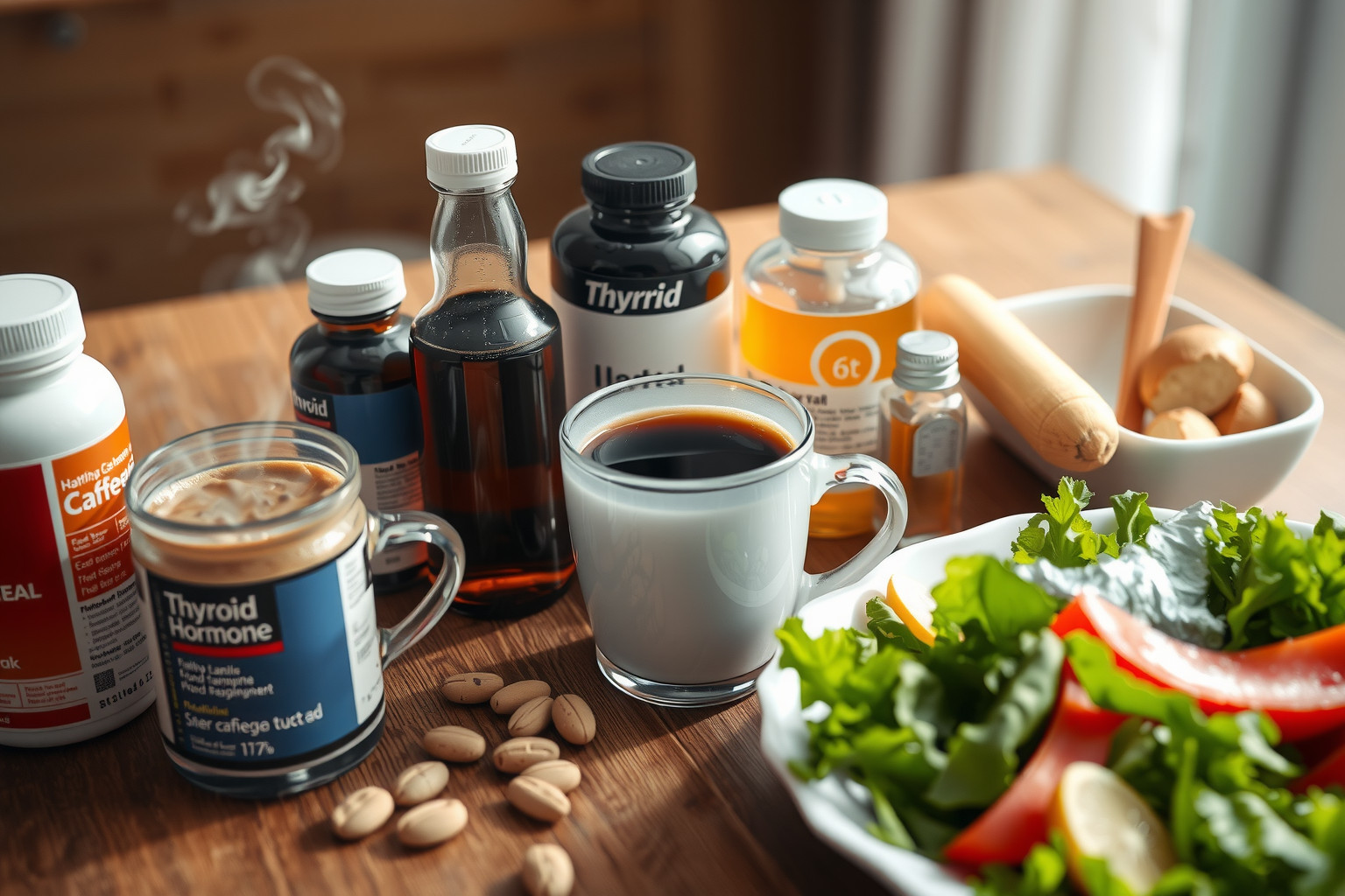 A koffein csökkentheti a pajzsmirigyhormonok felszívódásának hatékonyságát.