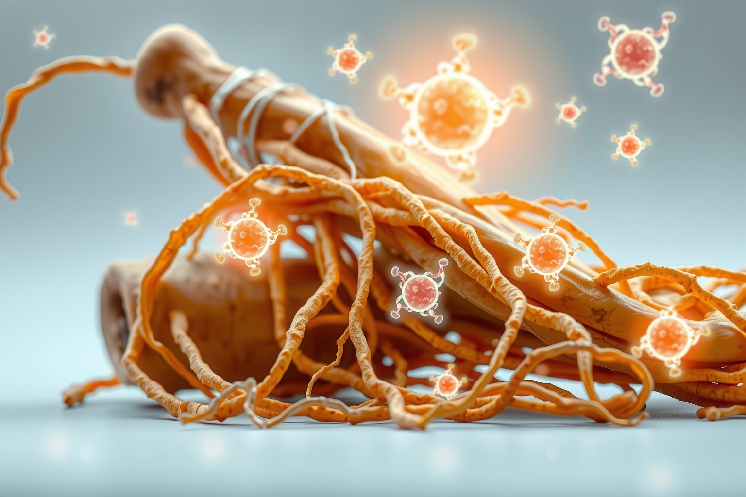 A ginseng erősíti az immunrendszert, fokozva a fertőzés elleni védelmet.