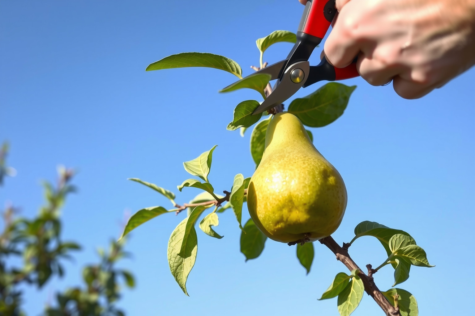 Az első év metszése biztosítja a körtefa stabil piramis formáját.