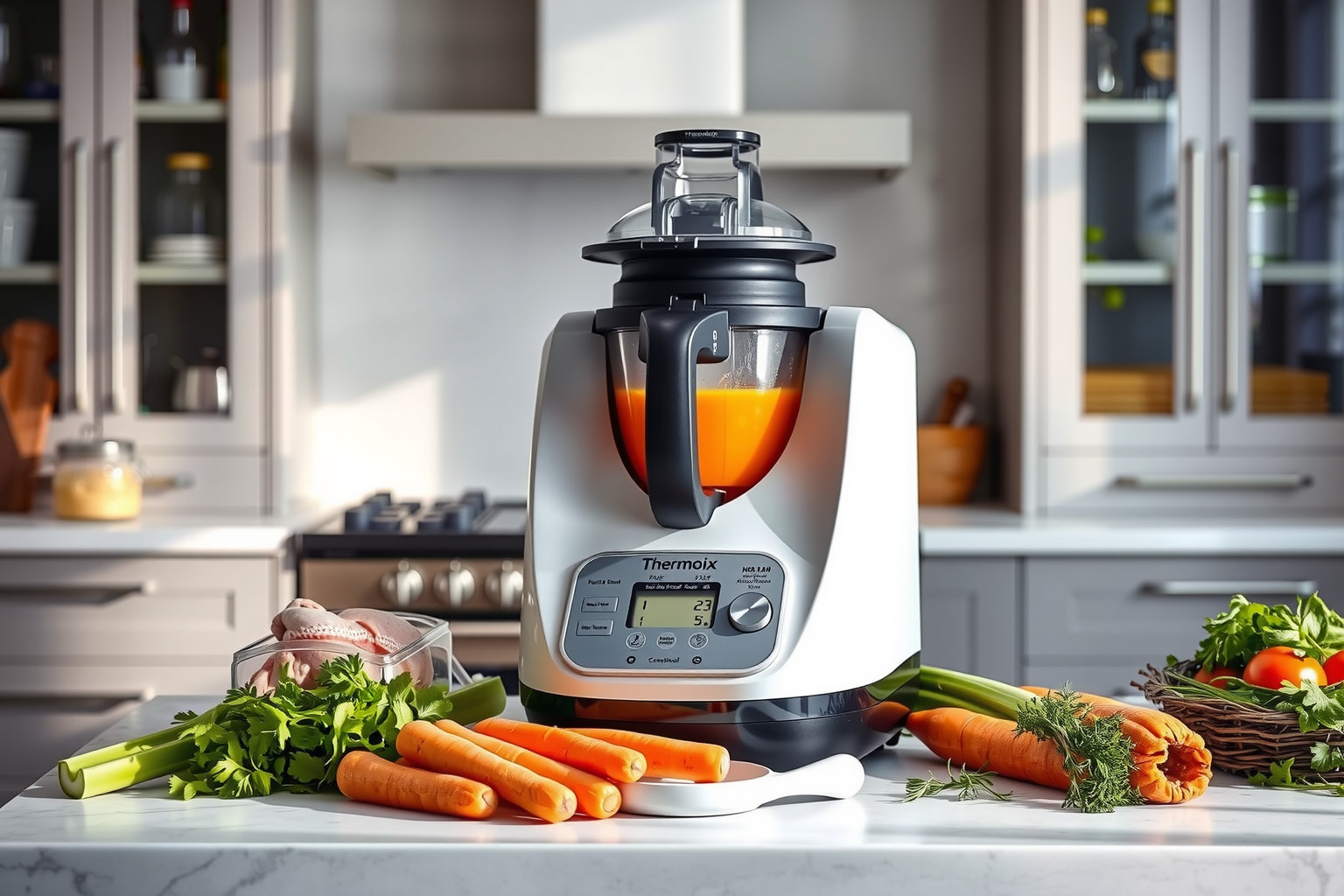 A Thermomix gyorsítja és egyszerűsíti az Újházi tyúkhúsleves főzését.