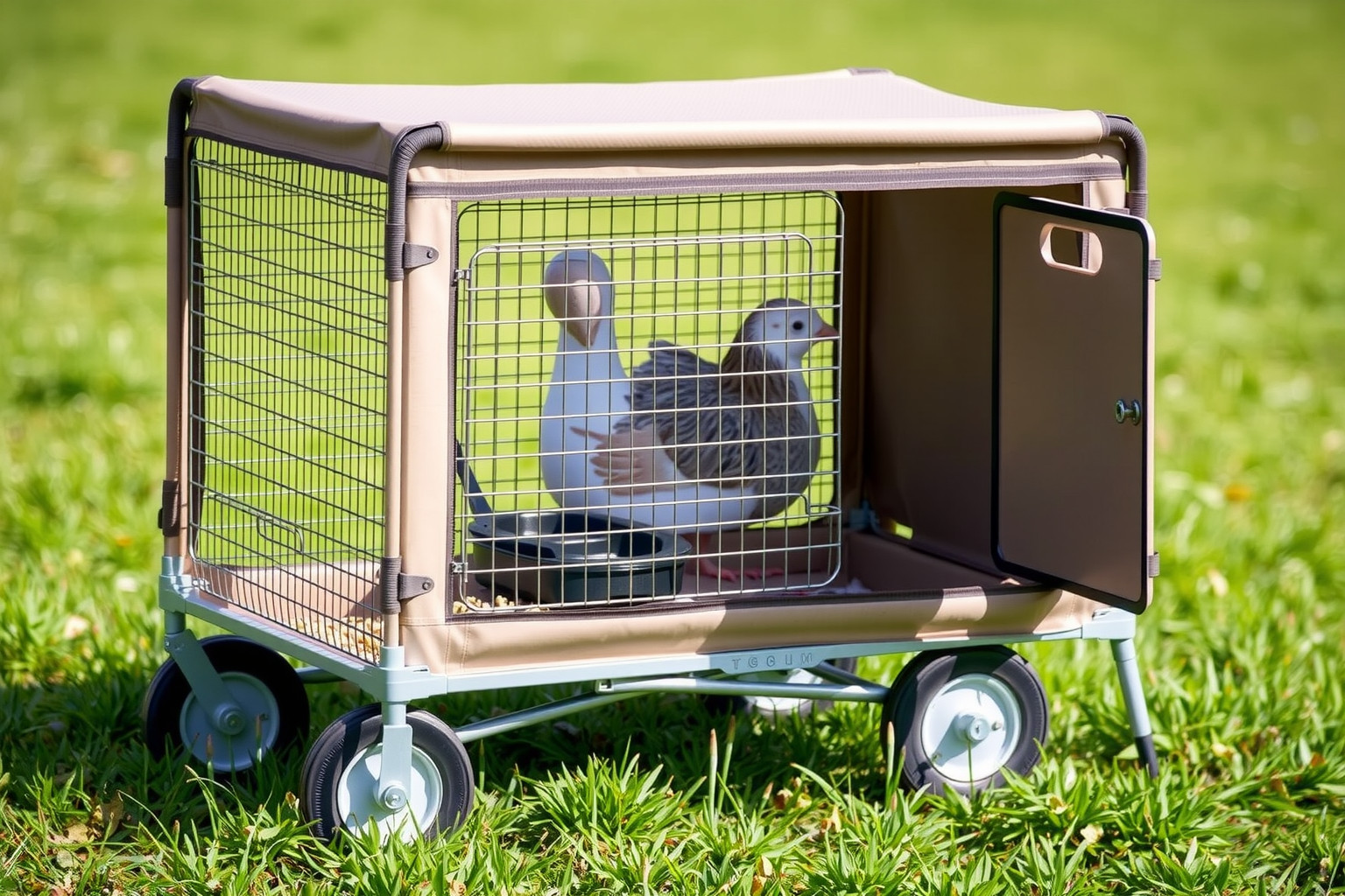 A mobil ketrec könnyíti a fürjek legeltetését és takarítását.