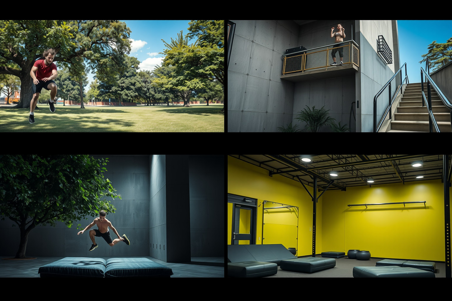 A városi akadályok kreatív használata fejleszti a parkour technikát.