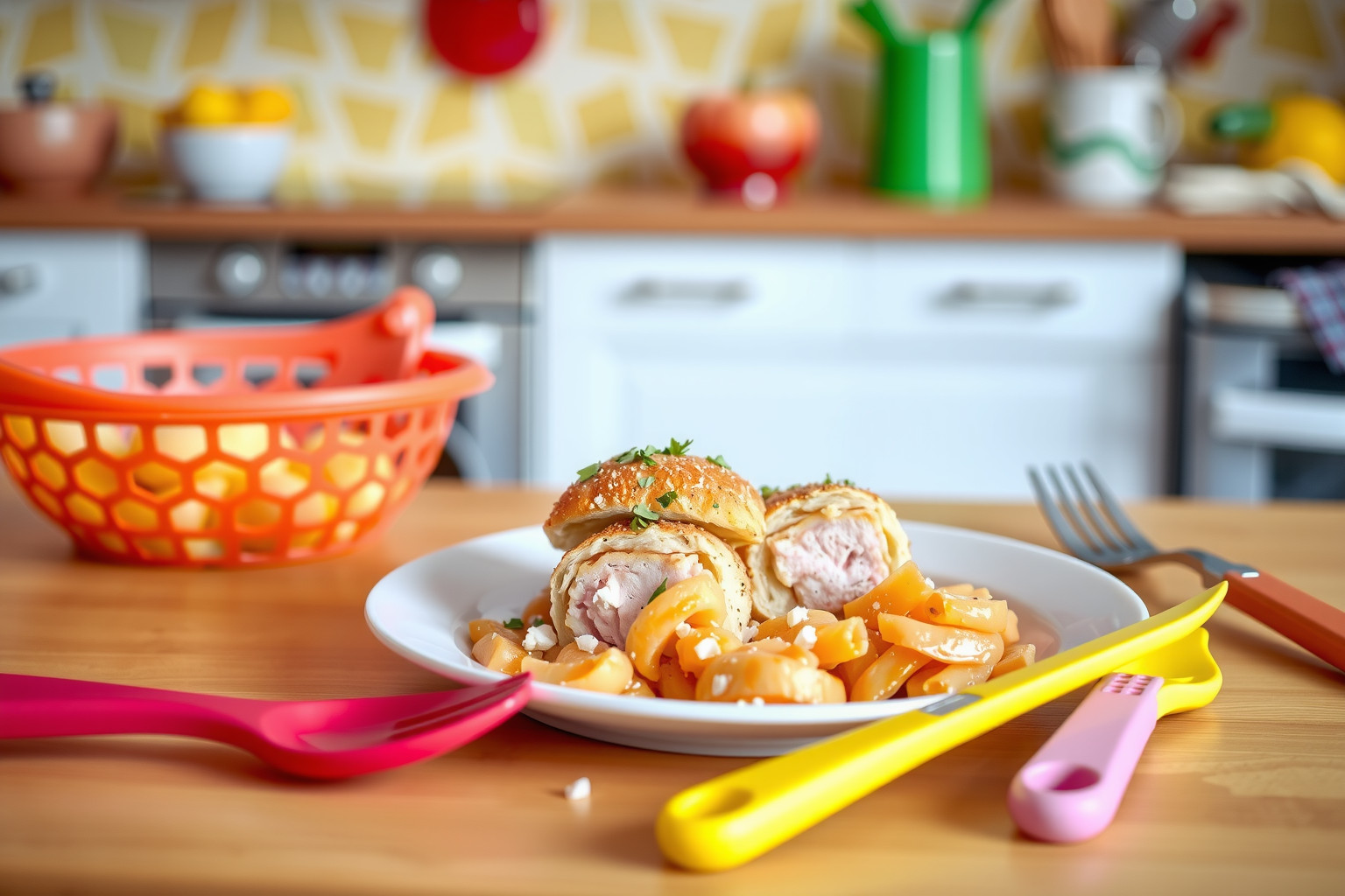 A gyerekeknek szánt cordon bleu kisebb panírmorzsával a könnyebb fogyasztásért.