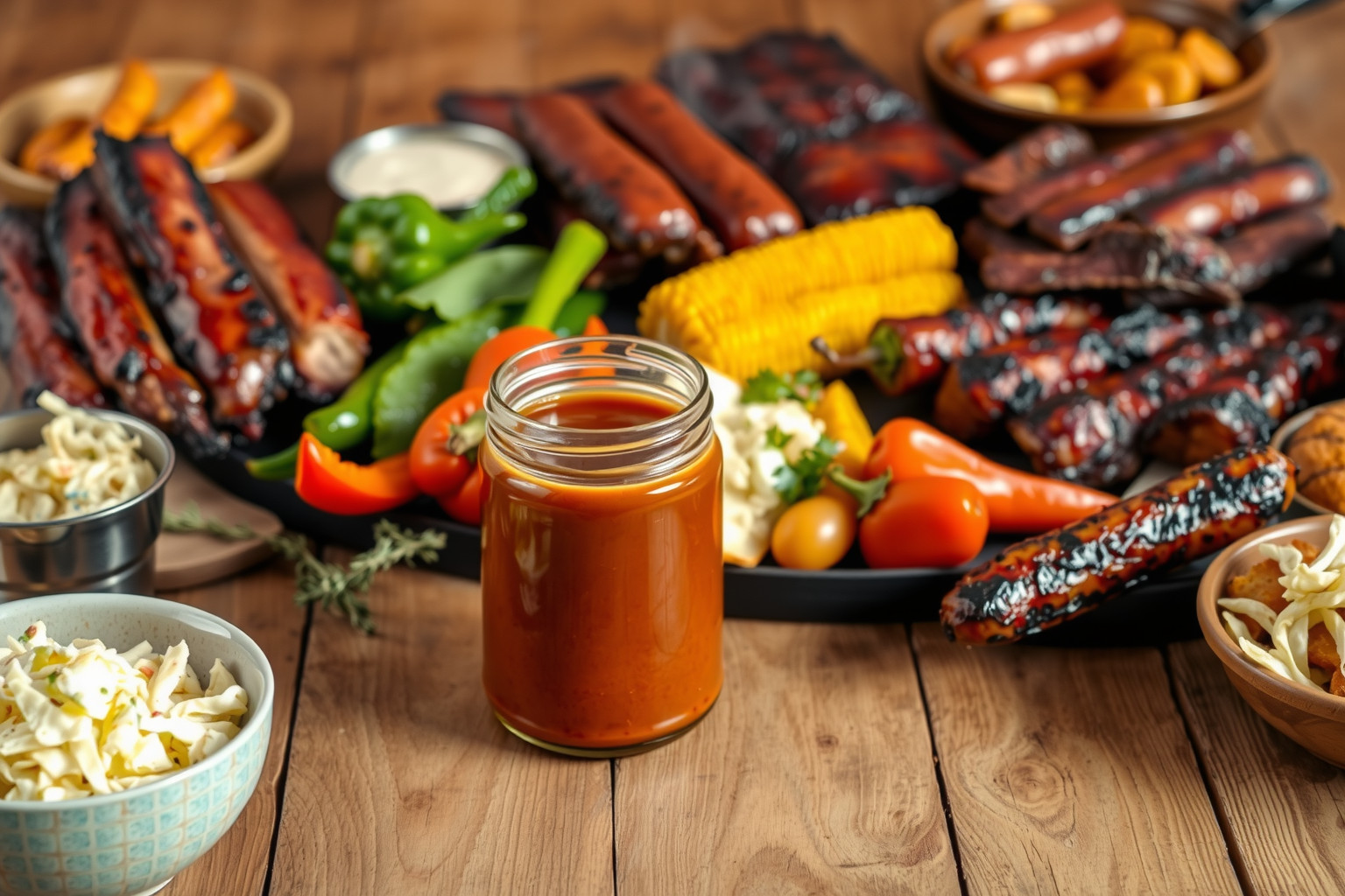 A füstölt BBQ szósz fűszerei kiemelik a grillezett húsok ízét.