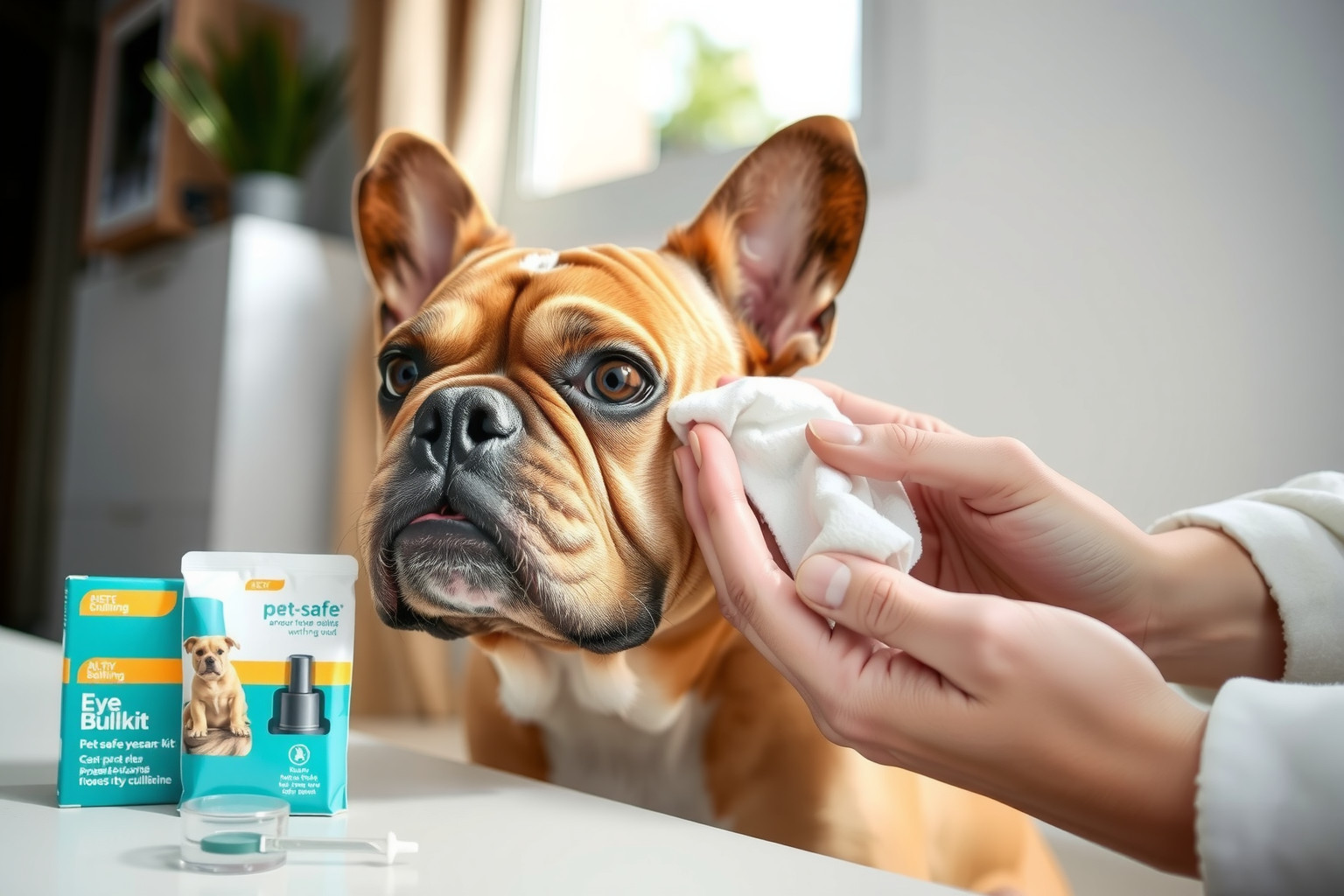 Rendszeres szemápolás csökkenti a francia bulldog túlzott könnyezését.