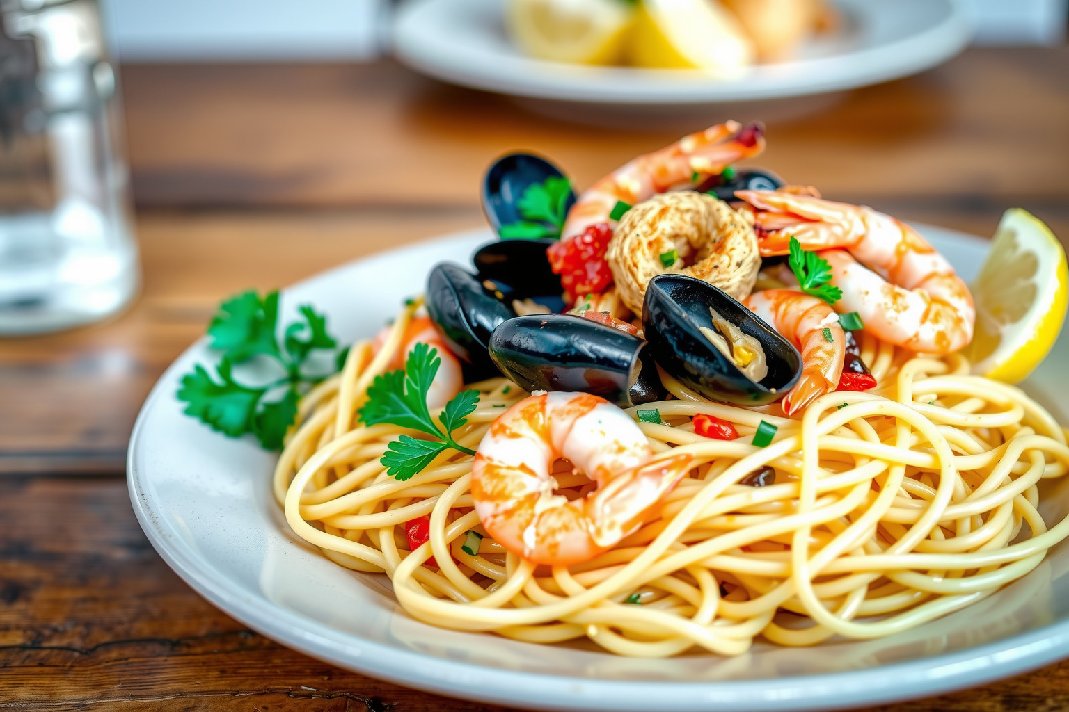 A tenger gyümölcsei spagetti mediterrán ízek gazdag harmóniája.