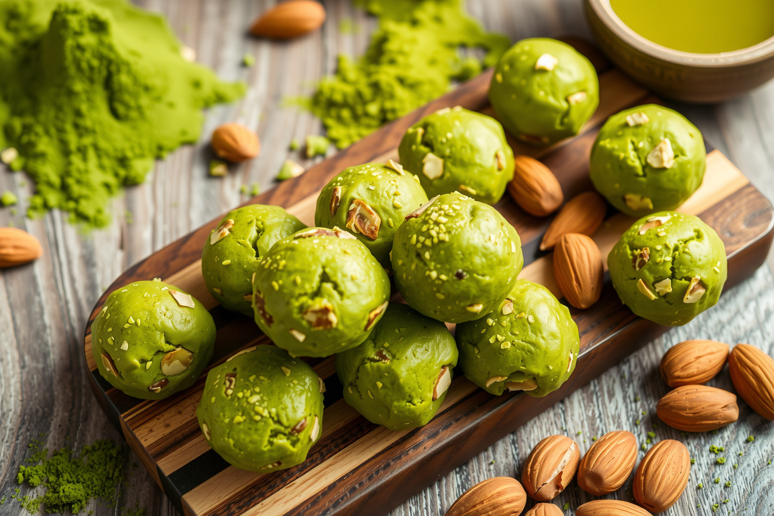 A matcha és mandula kombinációja természetes energiát biztosít egész napra.