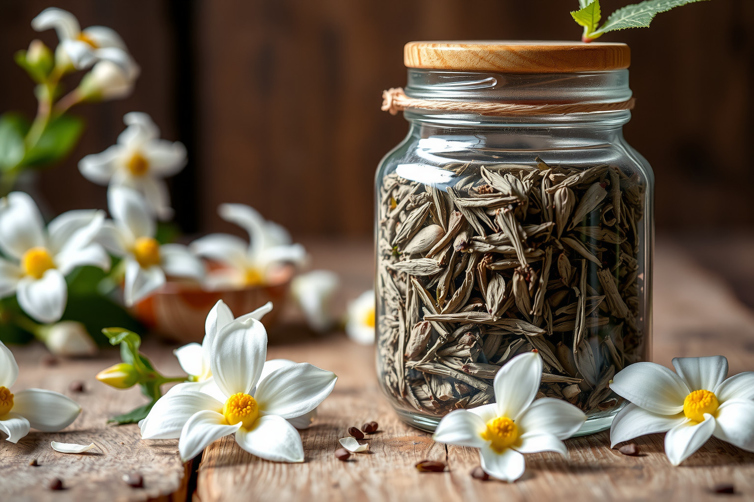 A jázmin tea légmentesen zárt, sötét helyen őrzi frissességét.