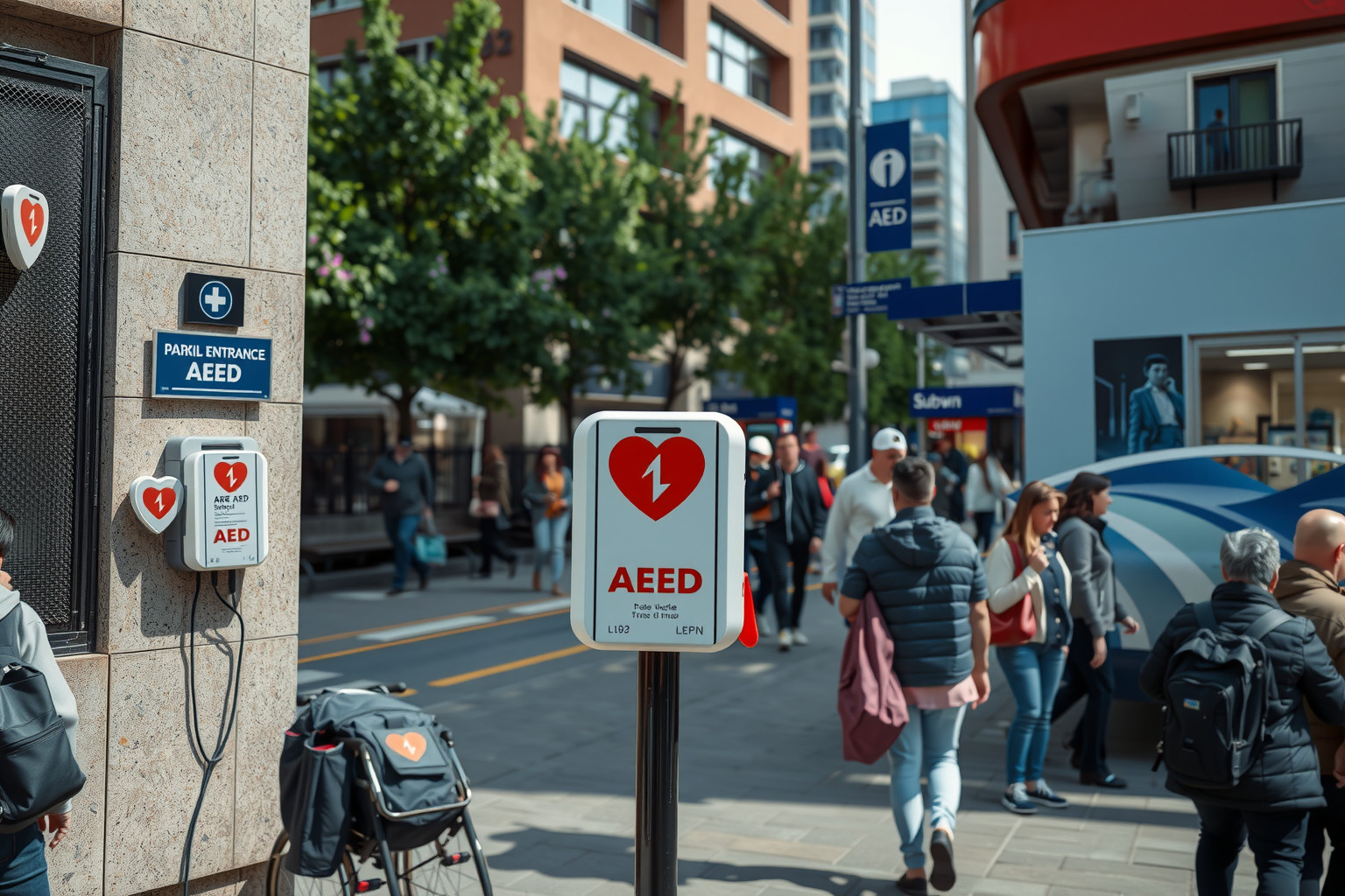 Az AED-k közterületen egyre több forgalmas helyen elérhetők.