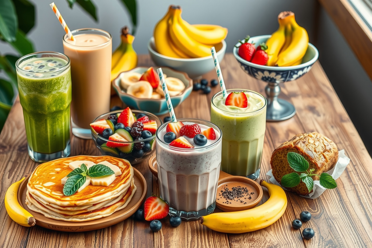 Banánból készült smoothie-k energikus reggelit biztosítanak egész napra.