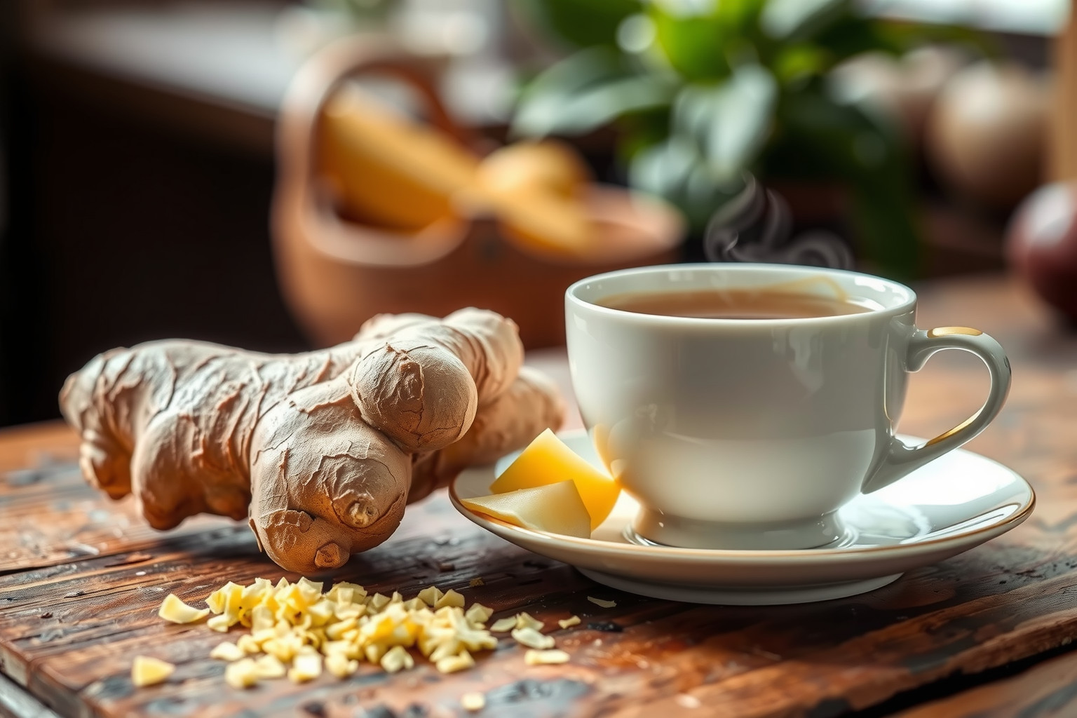 A reszelt gyömbér tea serkenti az emésztést és csökkenti a puffadást.