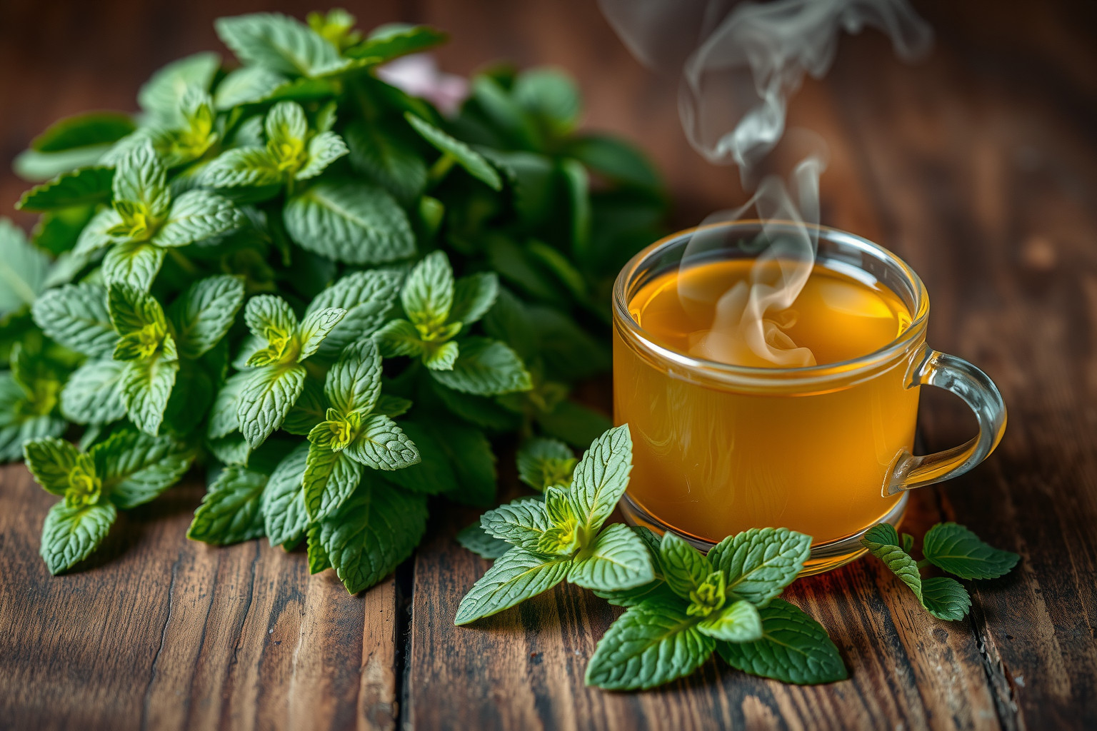 A friss borsmenta levelek az ízletes tea alapjai.