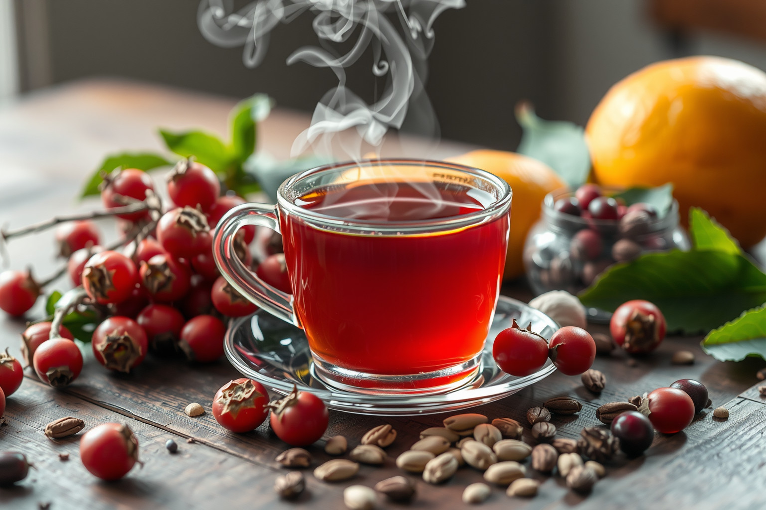 A csipkebogyó tea gazdag C-vitaminban és antioxidánsokban.