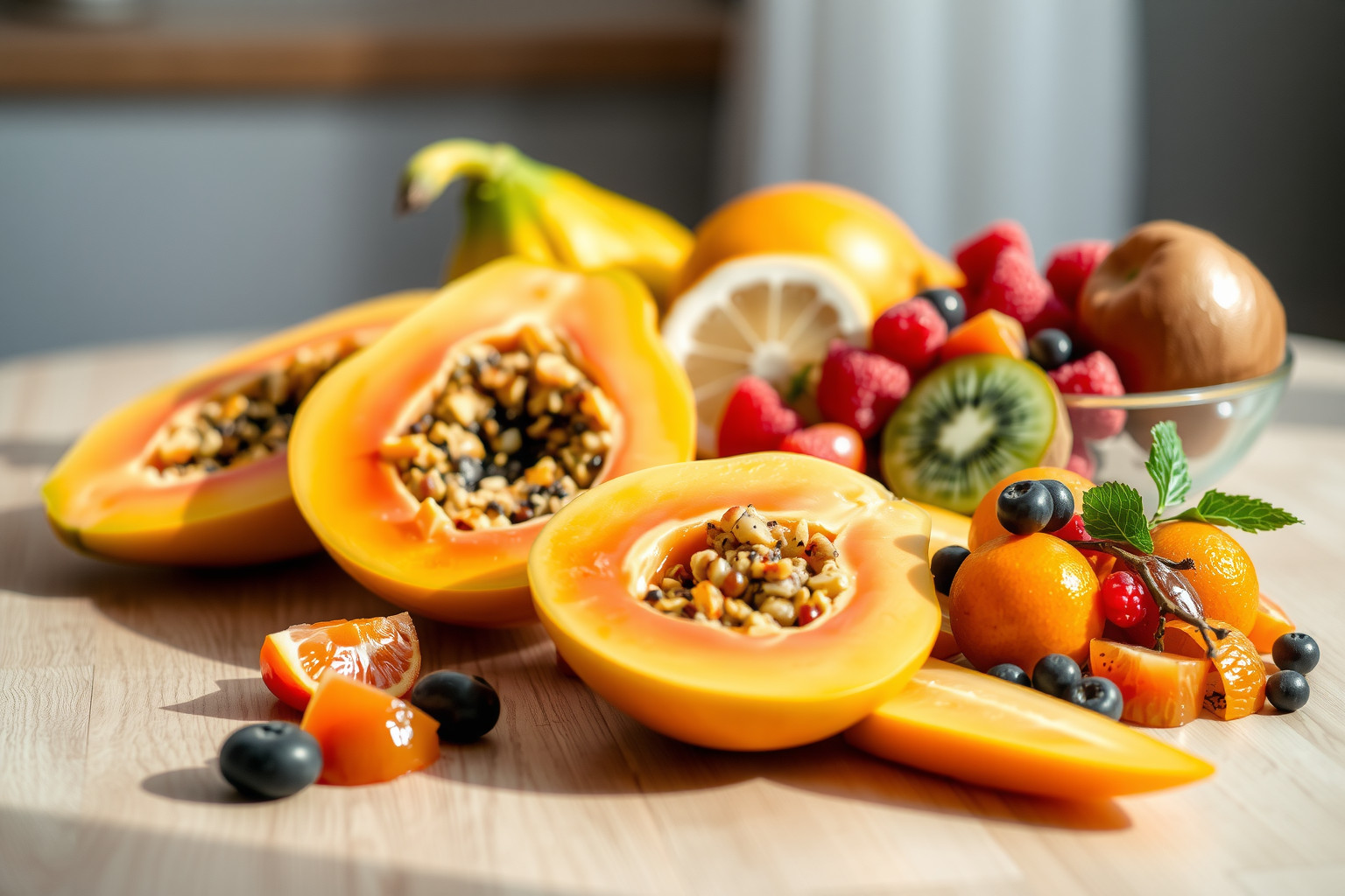 A papaya kiválóan harmonizál citrusokkal és joghurttal.