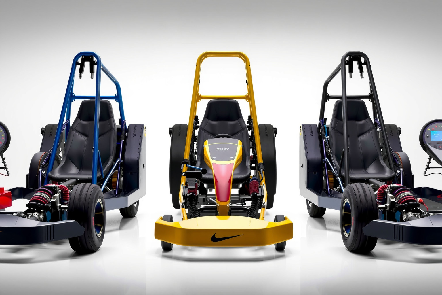 A könnyű acélváz növeli a gokart gyorsaságát és manőverezhetőségét.