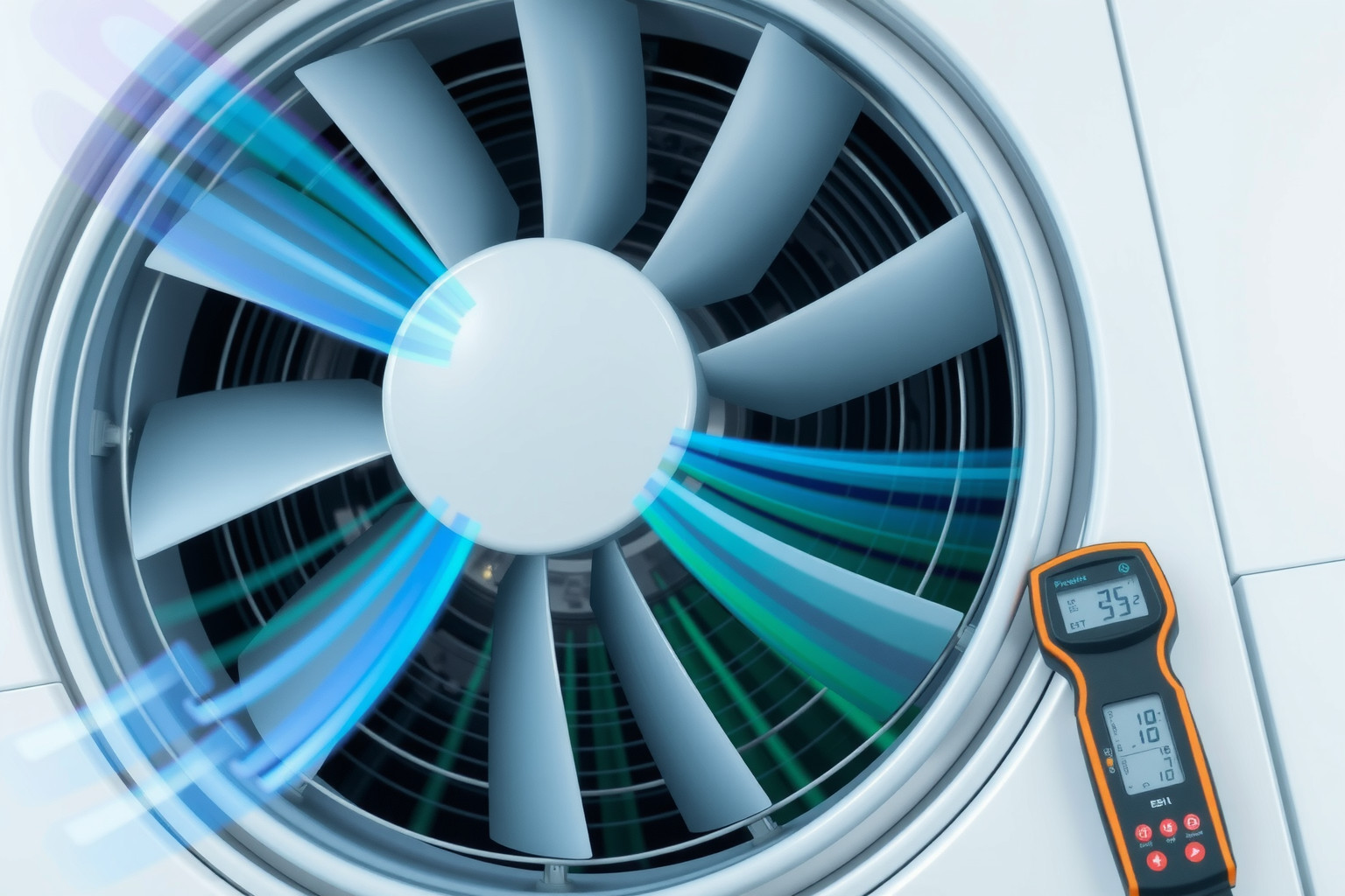 A ventilátor hatékonyságát légáramlás és energiafogyasztás aránya jellemzi.