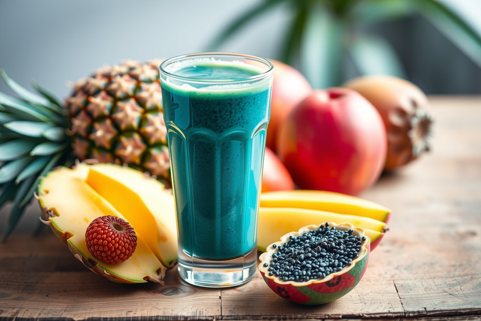 A kék spirulina smoothie természetes energiát és antioxidánsokat biztosít.