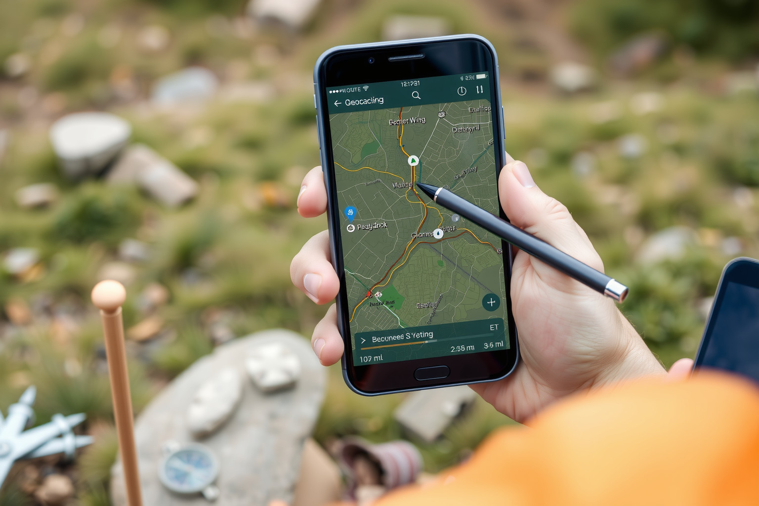 Az S Pen pontosan jelöli a geocaching koordinátáit és irányt mutat.