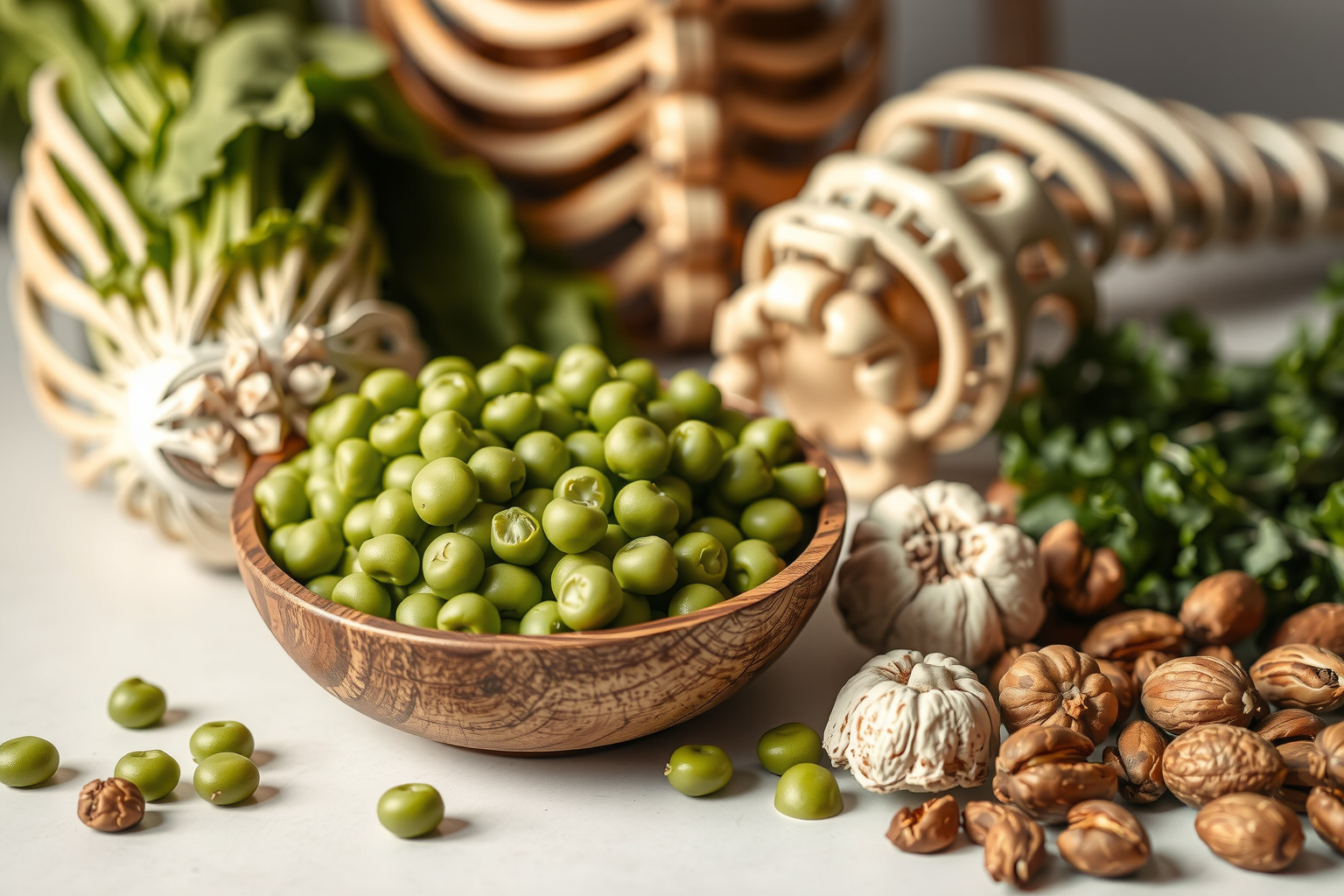 A borsó gazdag K-vitaminban, támogatja a csontok erősségét.