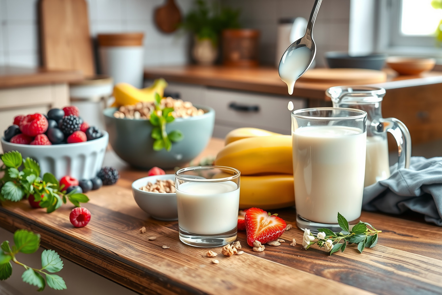 A kefirt smoothie-kba keverve emésztést támogató ital készíthető.