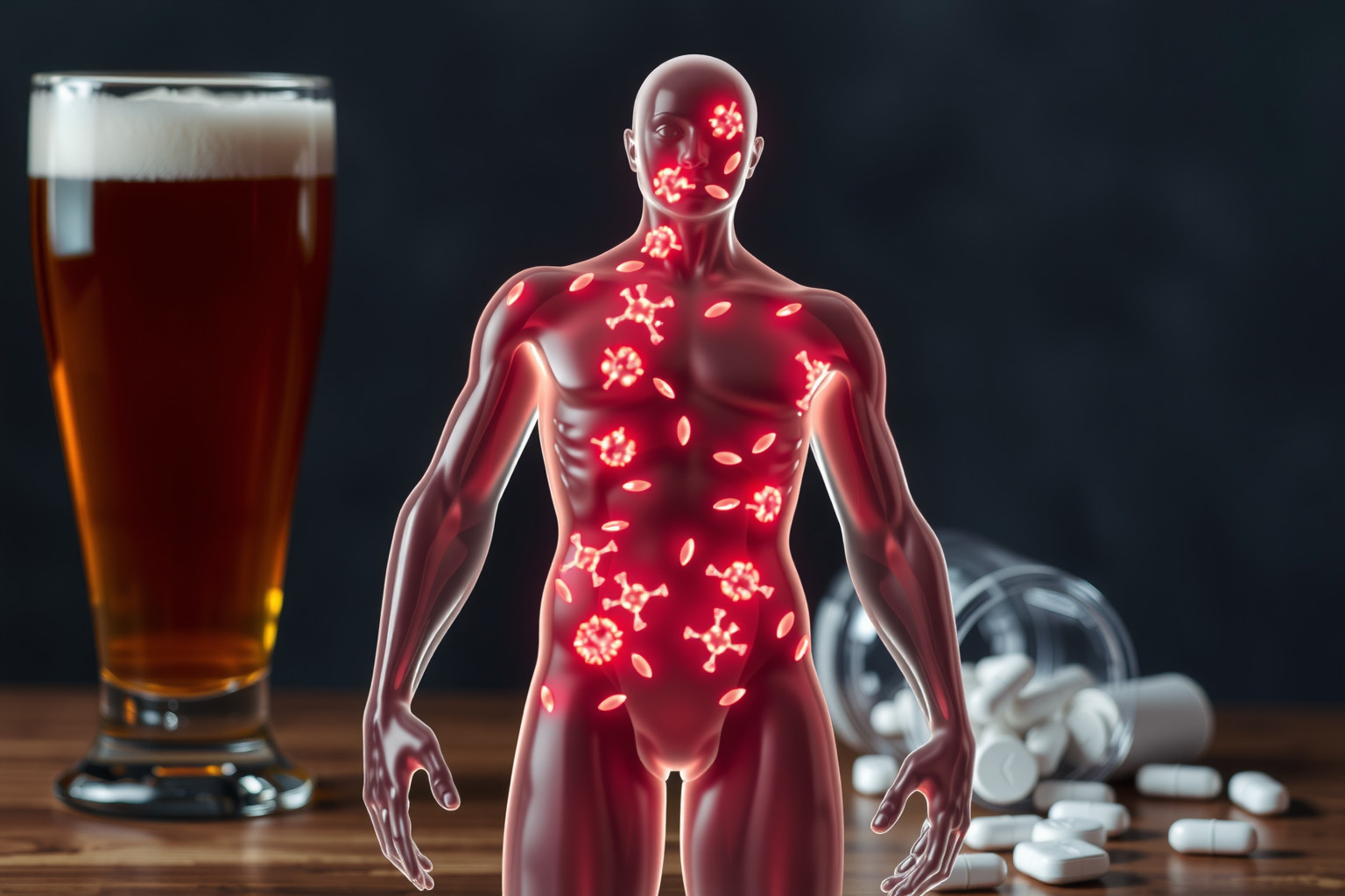 Az alkohol gyengíti az immunrendszert, növelve a fertőzésveszélyt.