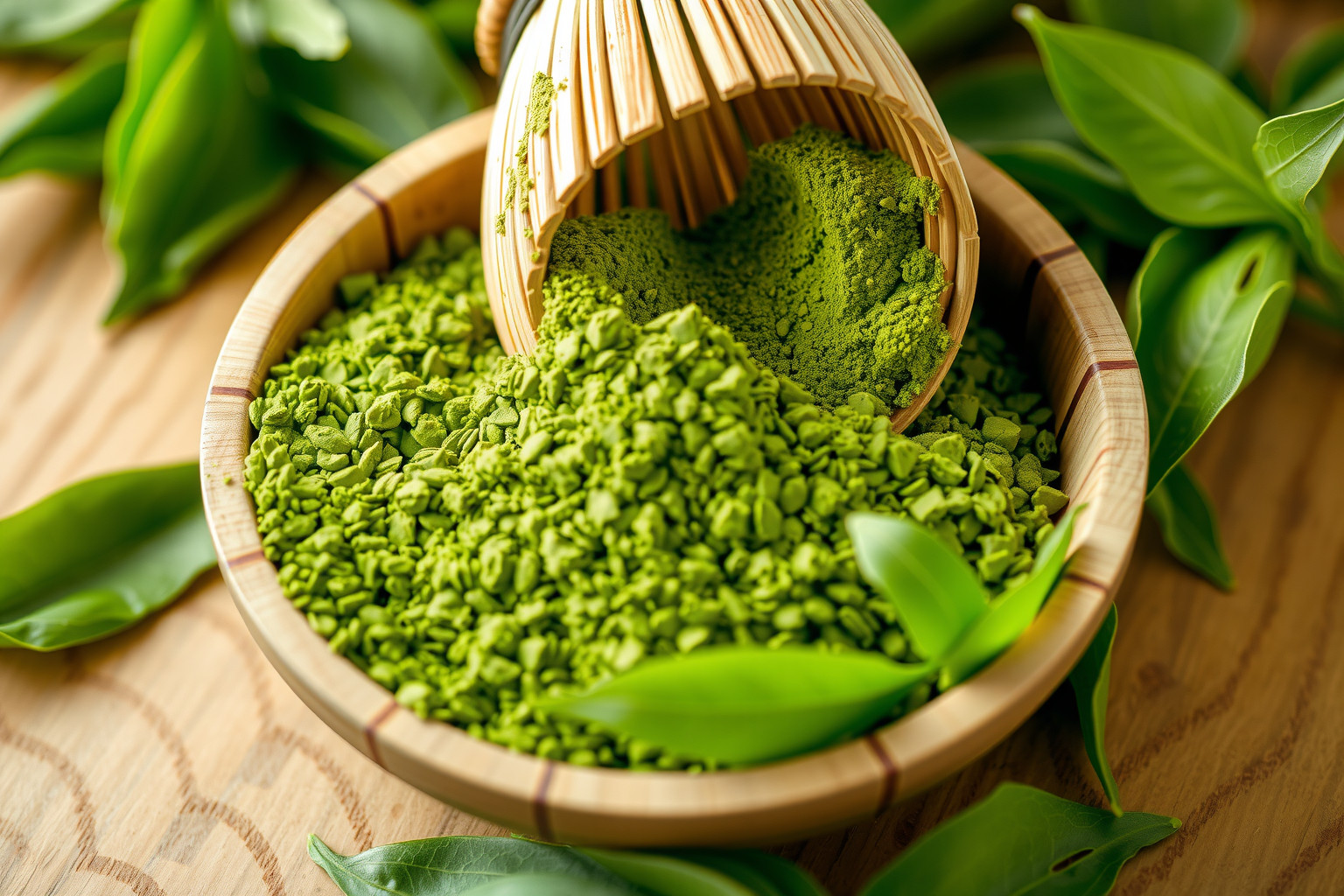A minőségi matcha élénkzöld, finom porrá őrölt tea.