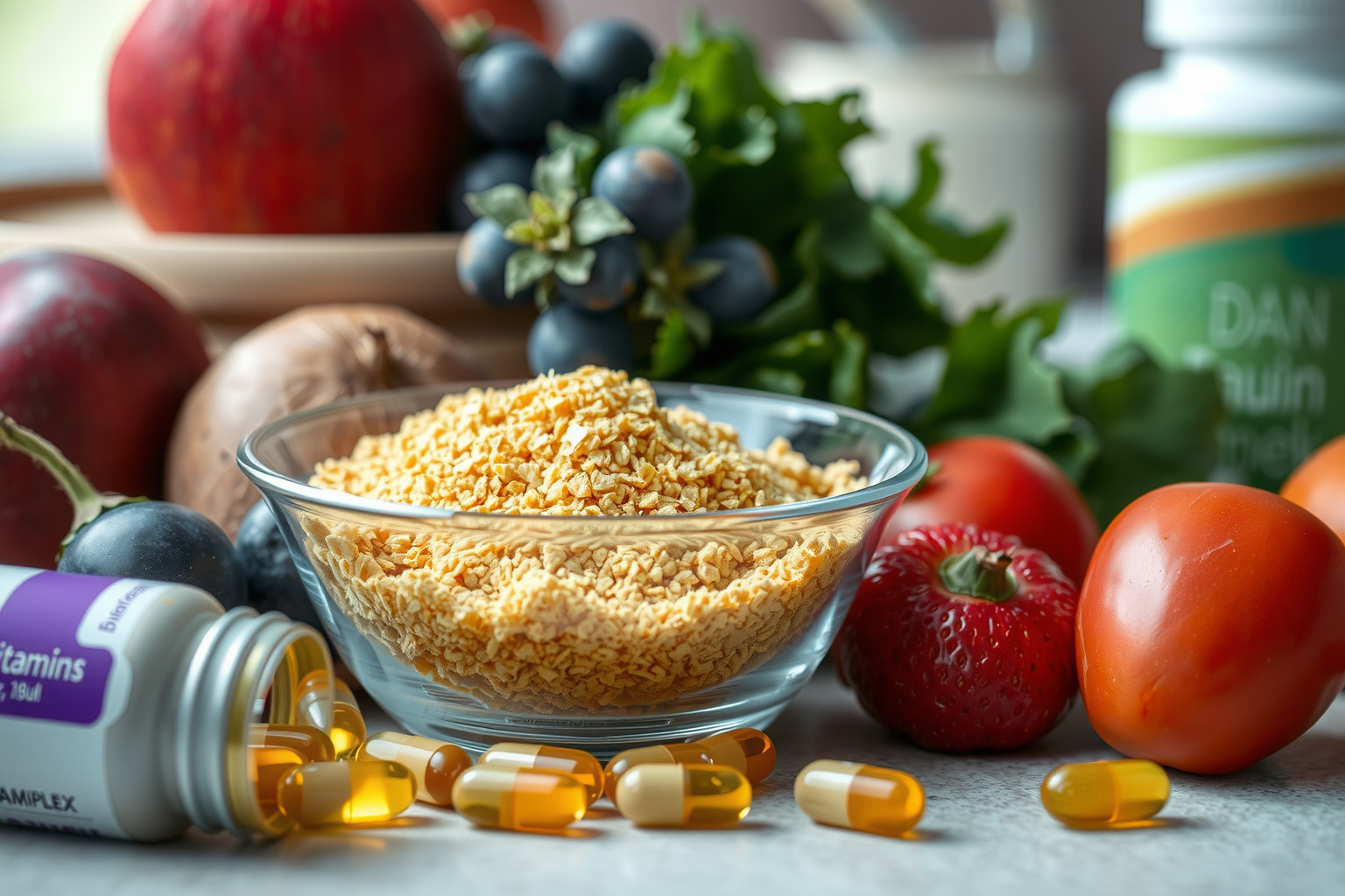Az élesztőpehely gazdag B-vitamin komplexben, támogatva az idegrendszert.