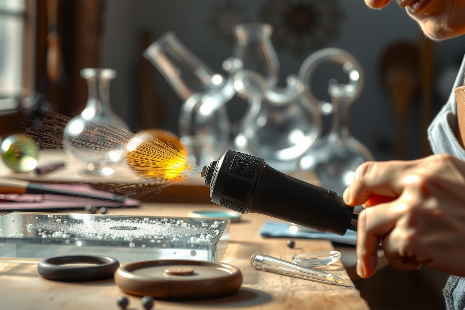 A homokfúvás precíz, egyedi üvegművészetet és dekorációt tesz lehetővé.