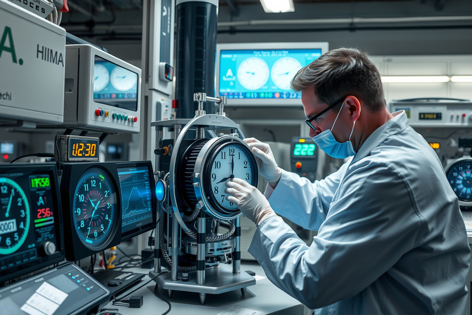 Az atomórák rendszeres kalibrálása biztosítja a precíz időmérést.