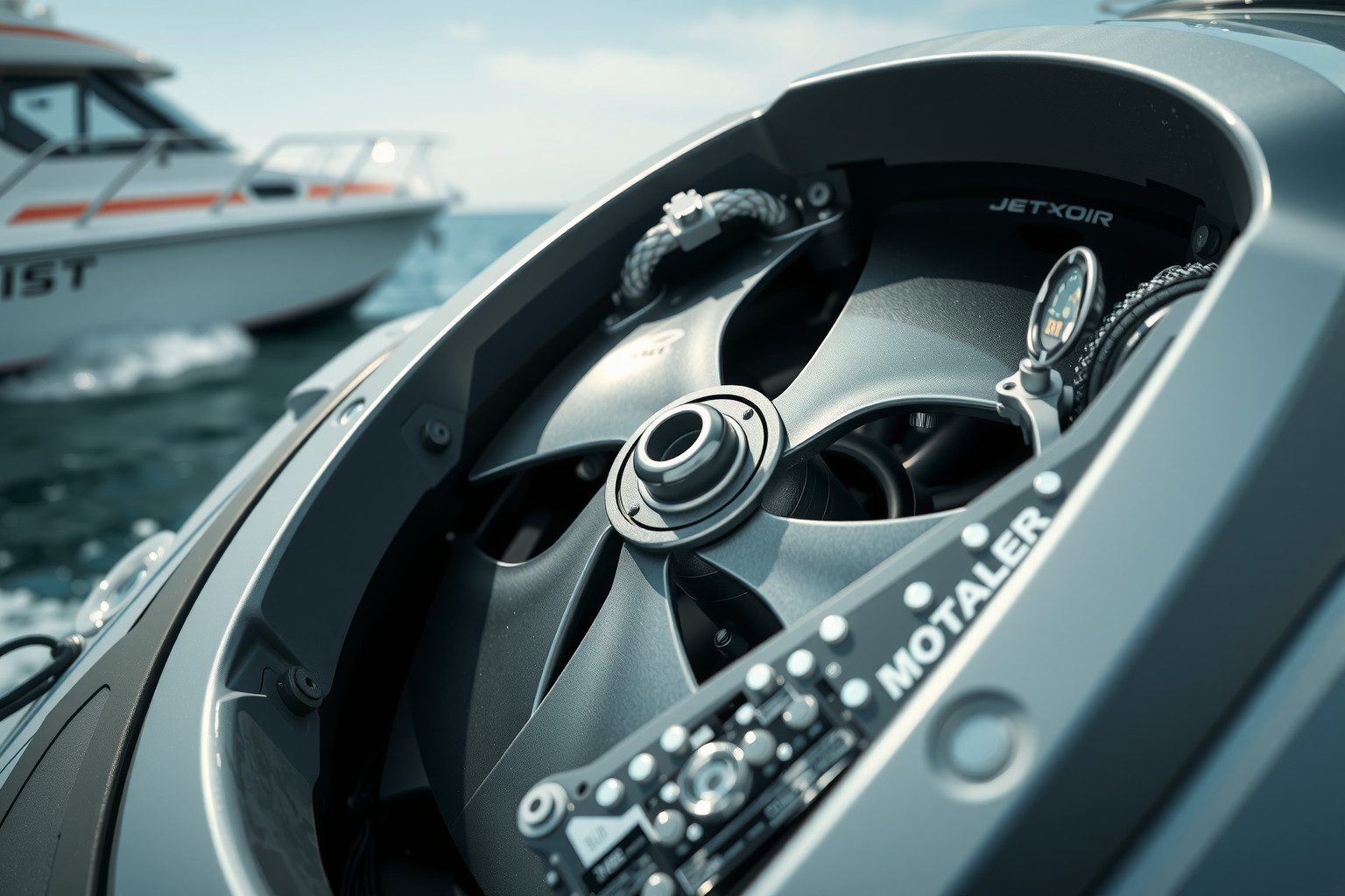 A járókerék gyorsan forogva vízsugarat hoz létre.