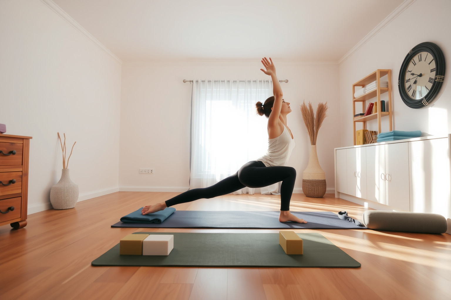 Otthoni jóga során fontos a csúszásmentes matrac használata a biztonságért.