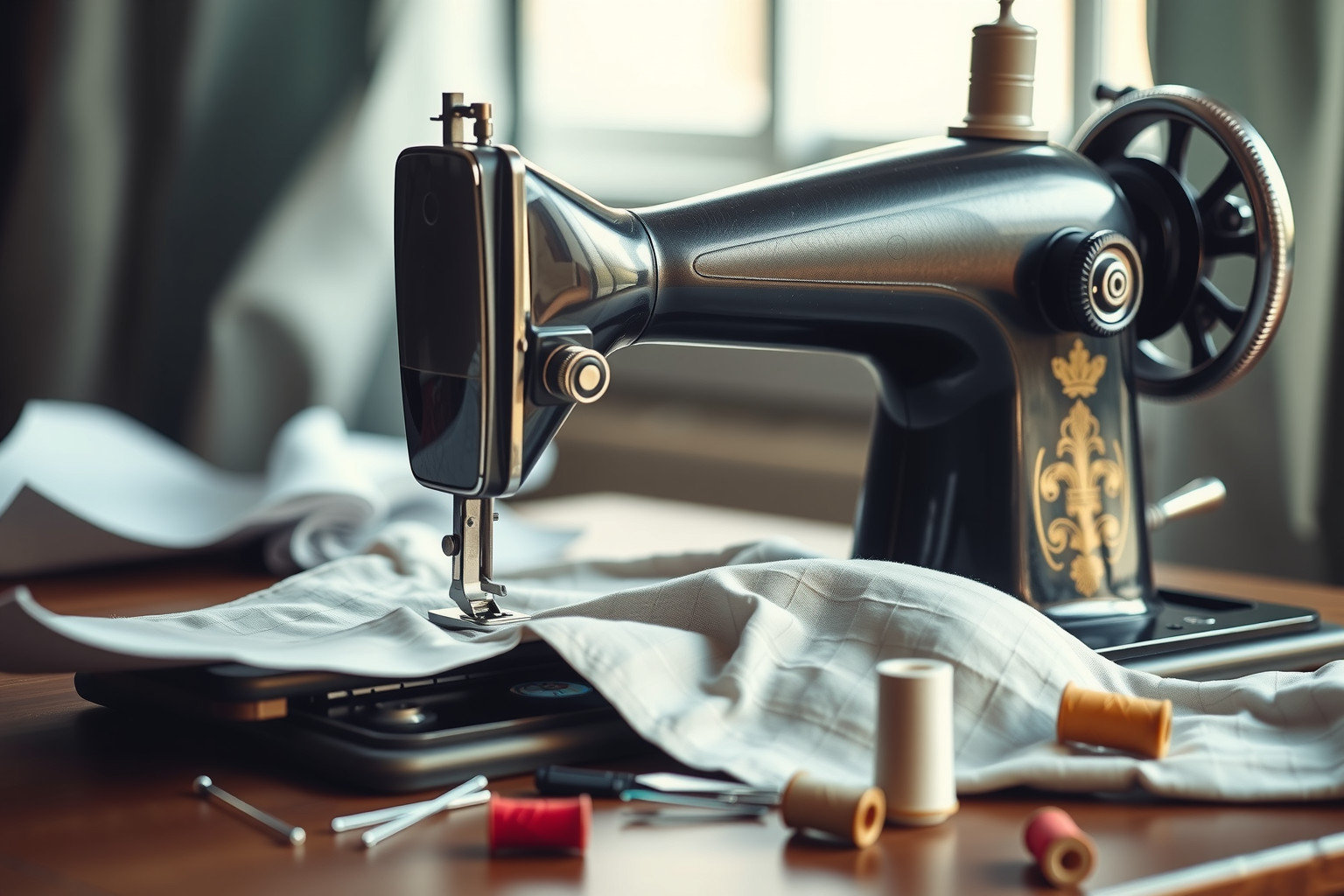 A kézi varrógép könnyű, mégis időigényes precíz munkához.