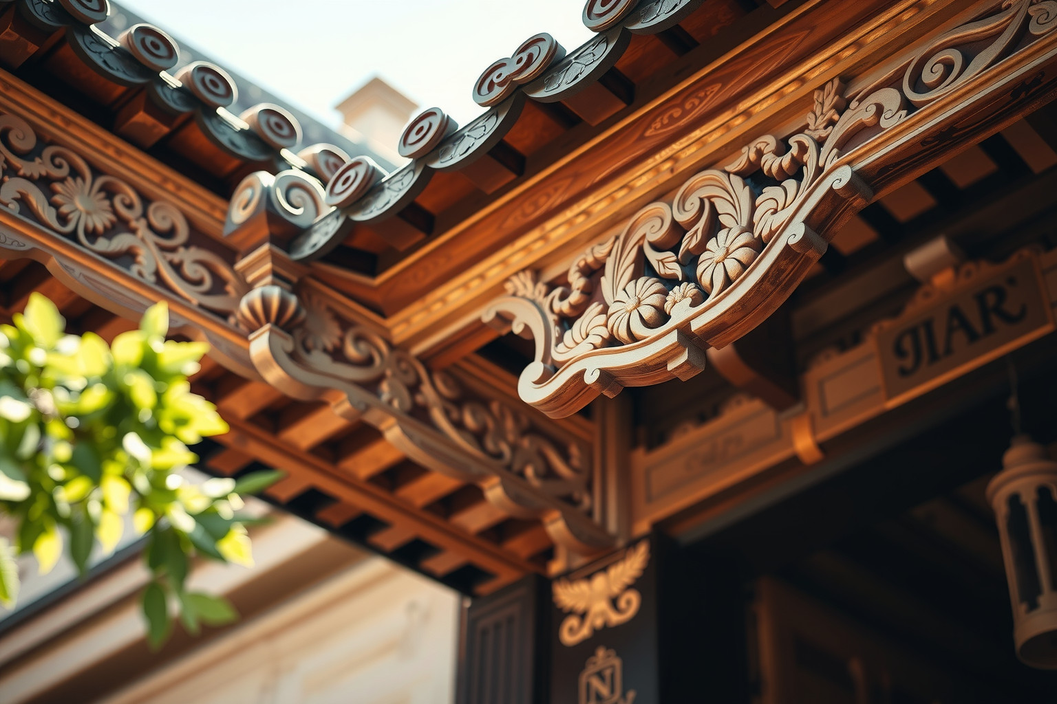 A párkánydíszek szimbolikája őrzi a helyi hagyományokat.