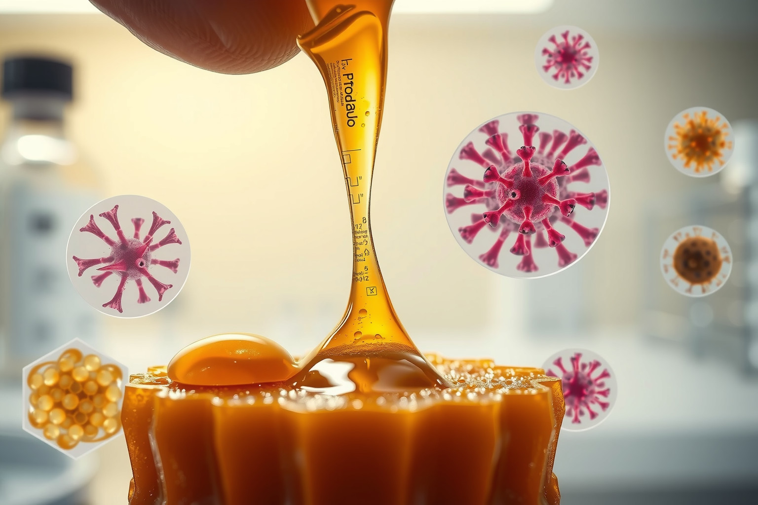 A propolisz természetes antimikrobiális anyag baktériumok és vírusok ellen.