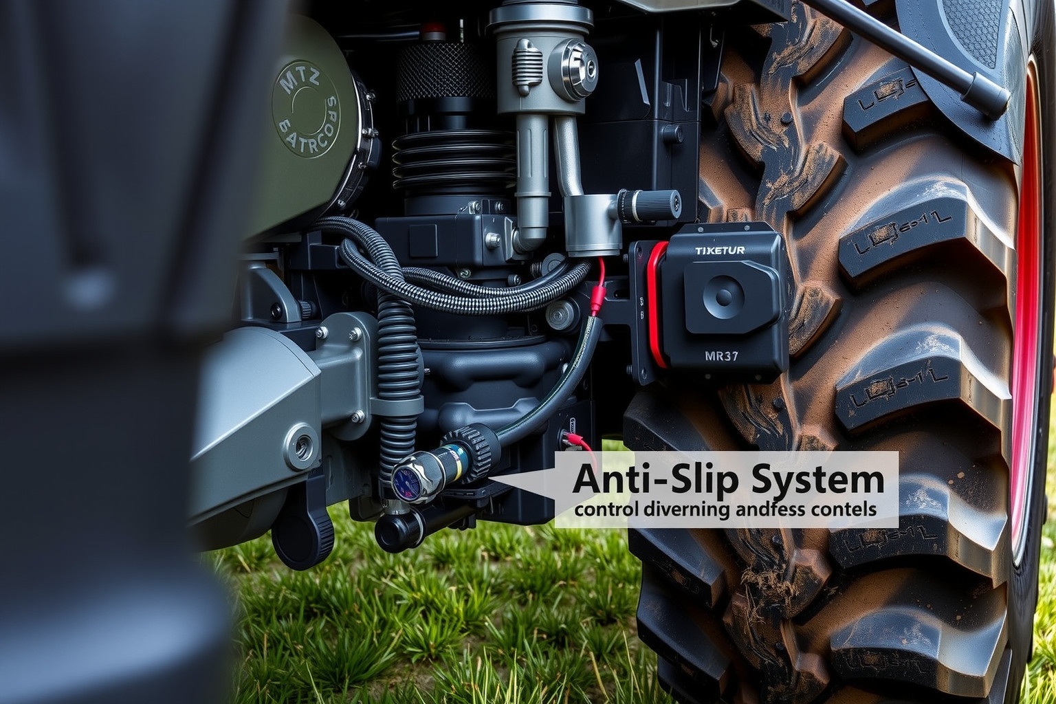 Az MTZ traktorok csúszásgátló rendszere növeli a tapadást nehéz terepen.