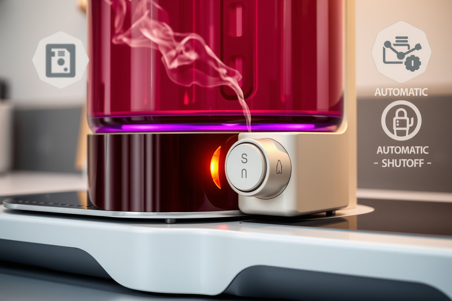 Az automatikus kikapcsolás növeli a gőzállomás biztonságát és energiatakarékosságát.