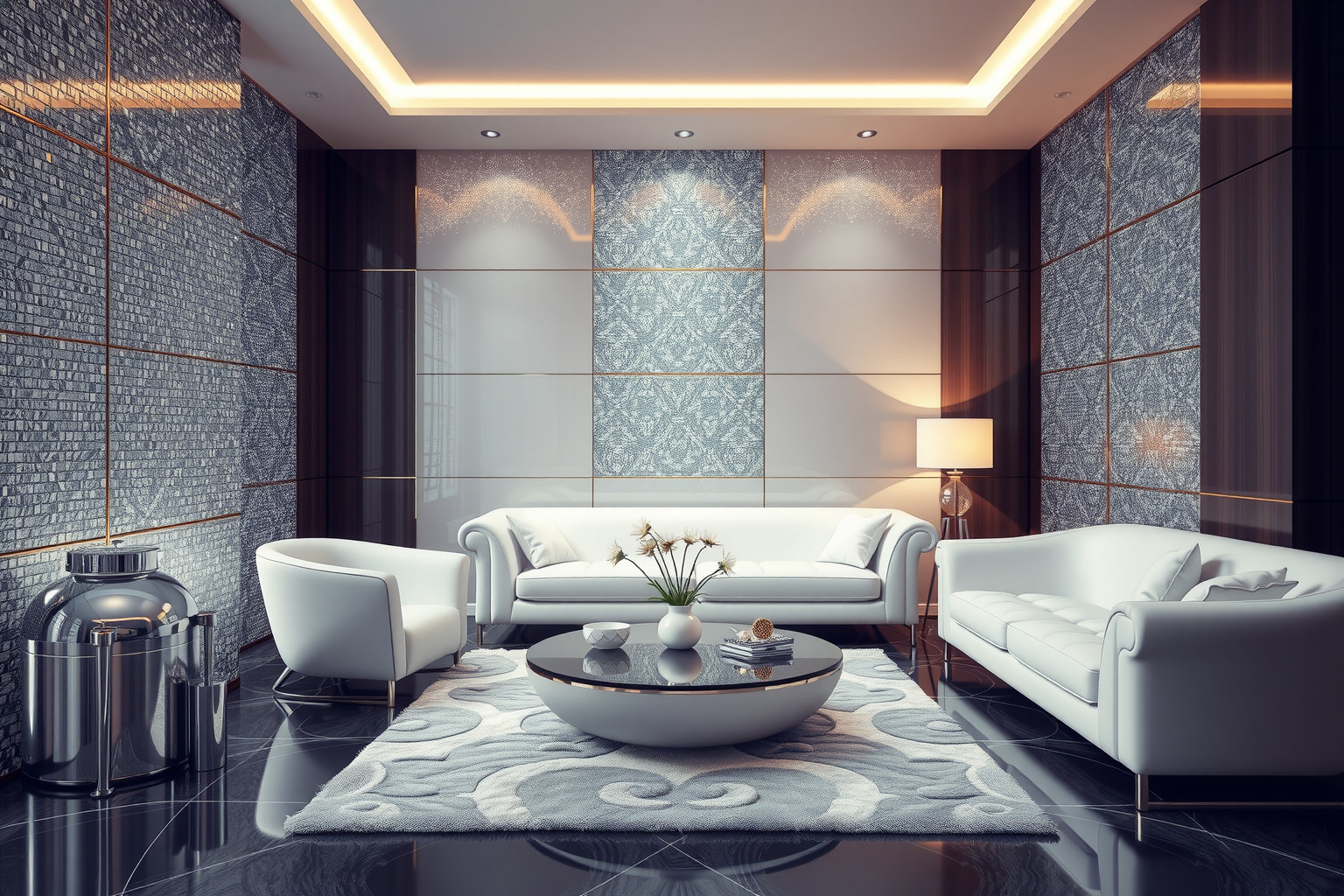 A csillámlapok fényjátéka élénkíti a belső tereket.