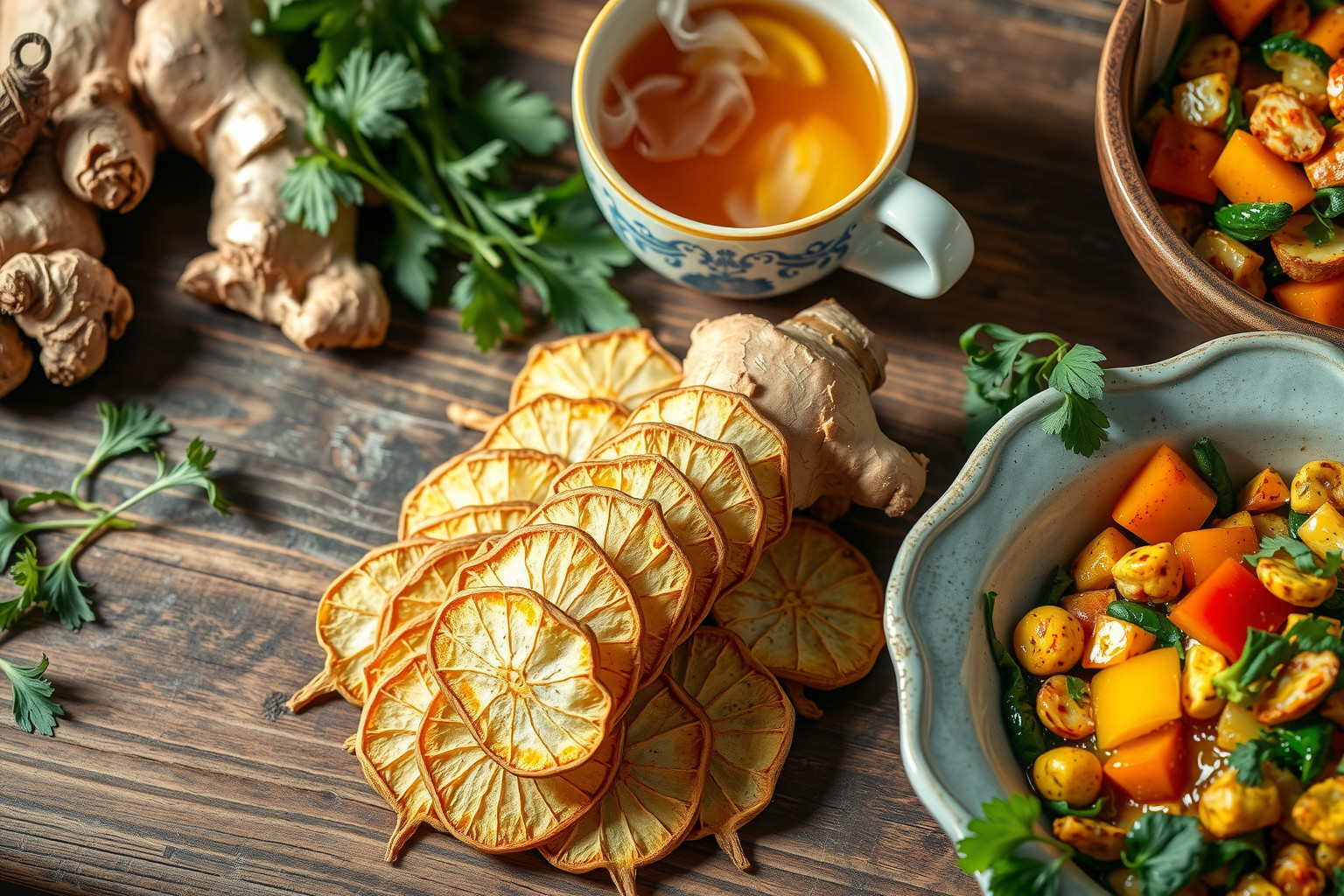 A szárított gyömbér fokozza az emésztést és immunerősítő.