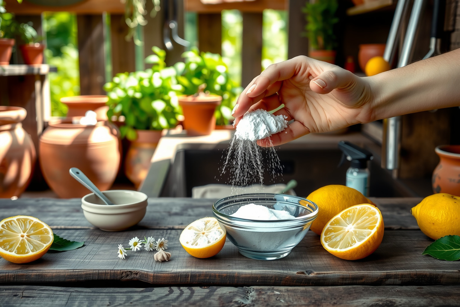 A szódabikarbóna hatékony zsíroldó és fertőtlenítő a kerti konyhában.