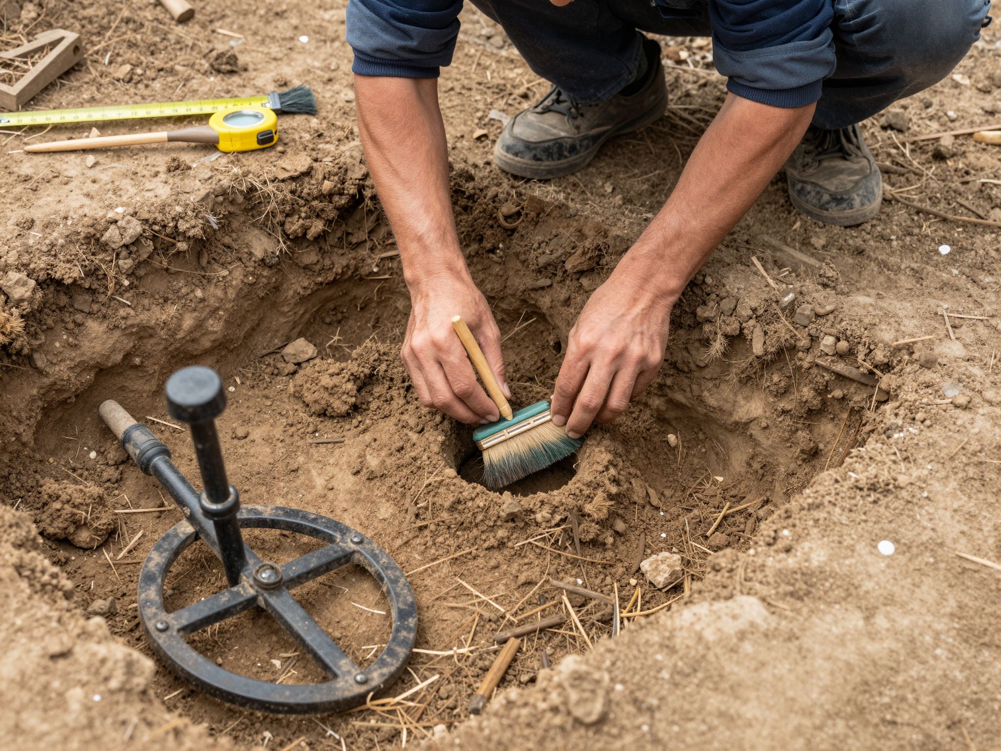 A fémkeresők pontos helymeghatározással segítik a leletek dokumentálását.