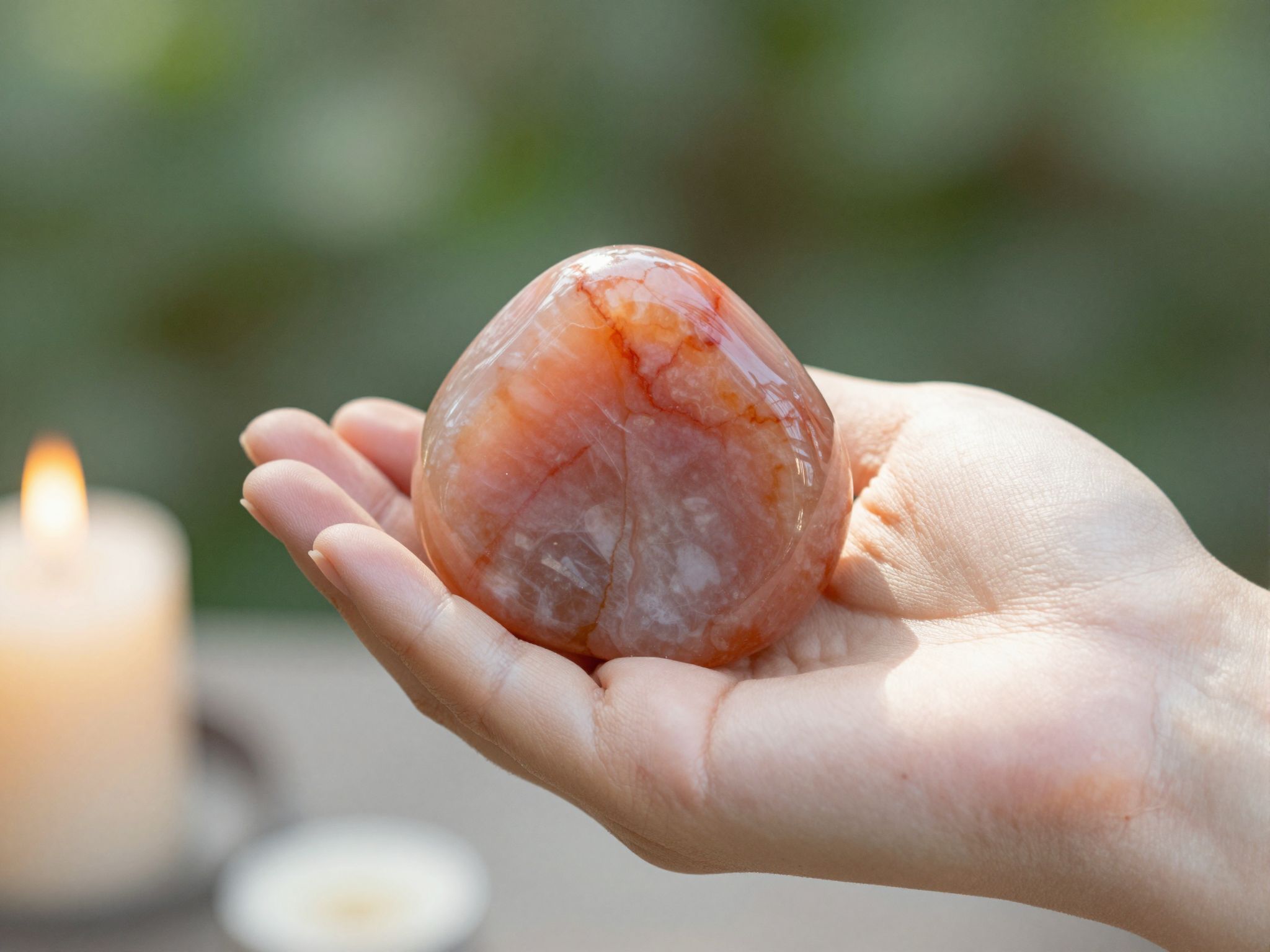 A rózsa jáspis harmonizálja a szívcsakra energiáit meditációban.