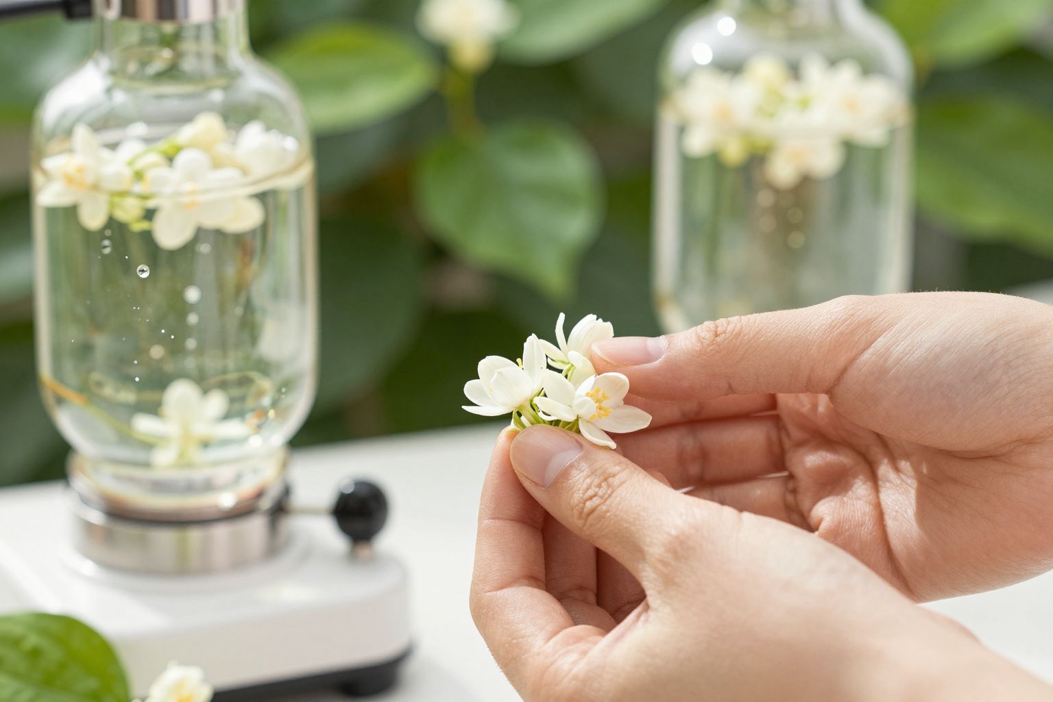 A jázminolaj kinyerése virágok kézi szedésével kezdődik.