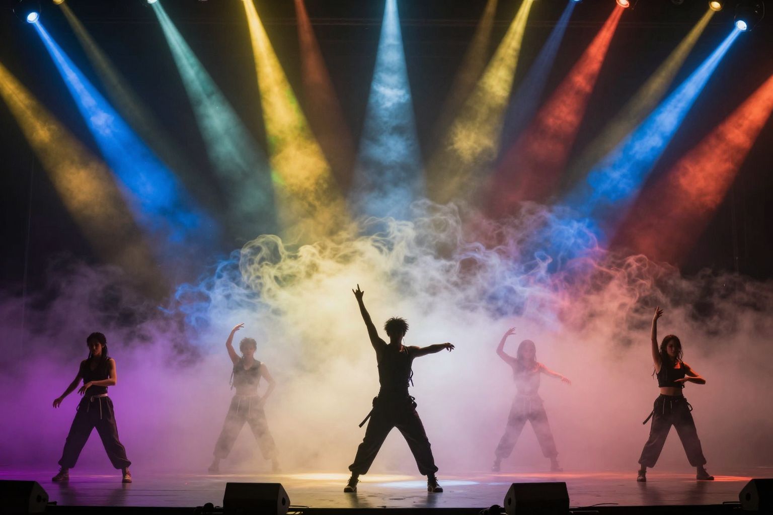 A köd és fény együttese kiemeli a színpadi mélységet.