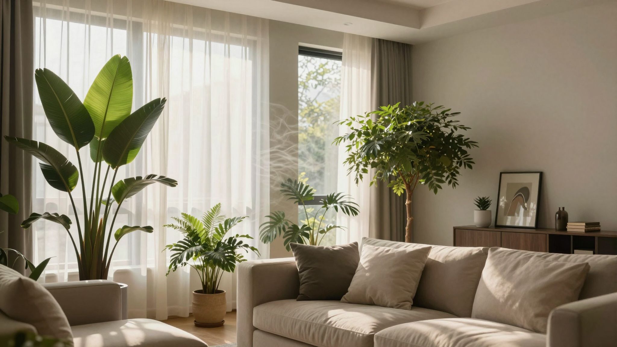 A növények párásítják a levegőt, hűsítő hatást eredményezve.