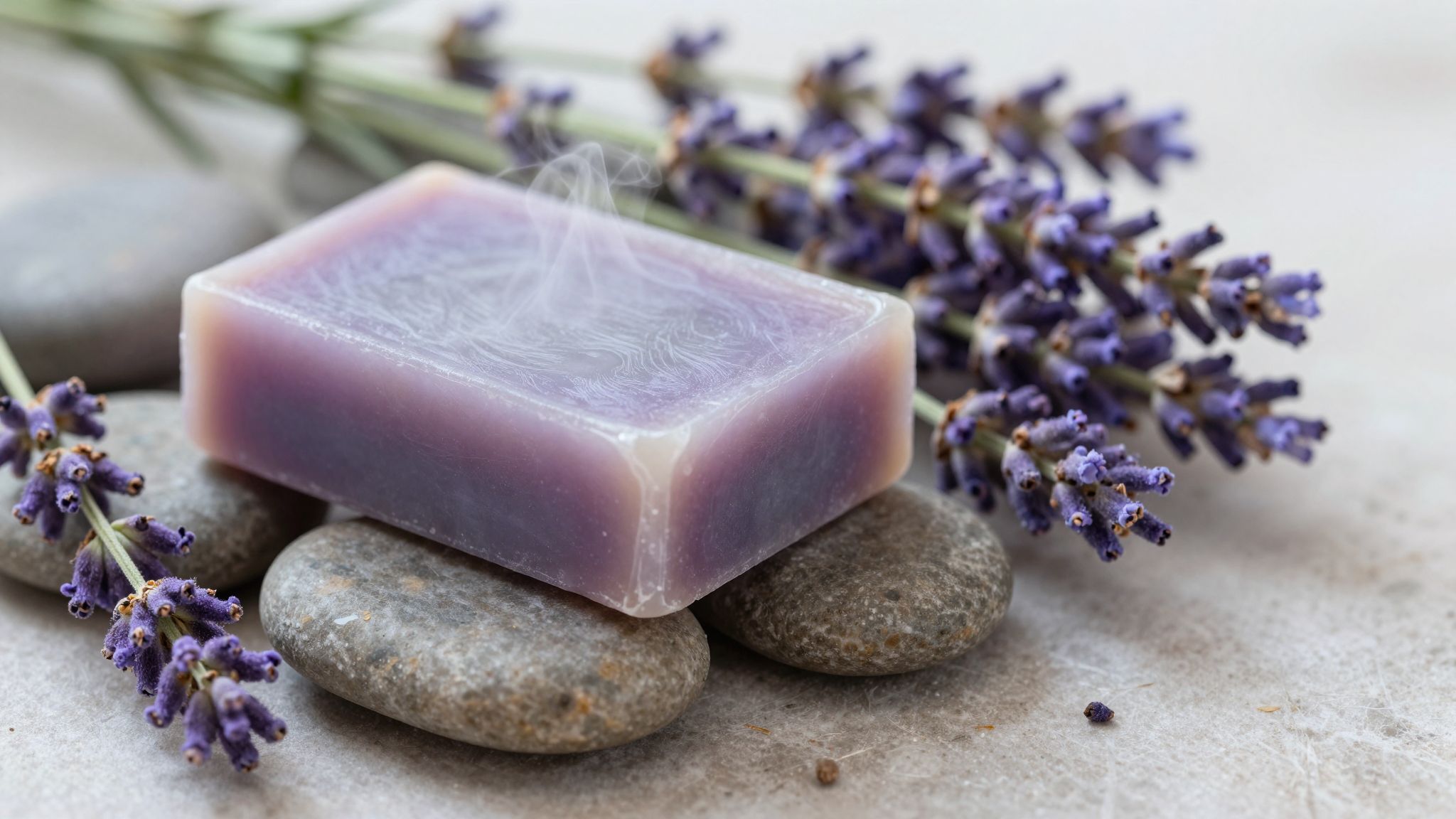 A levendula szappan nyugtatja a bőrt és csökkenti stresszt.