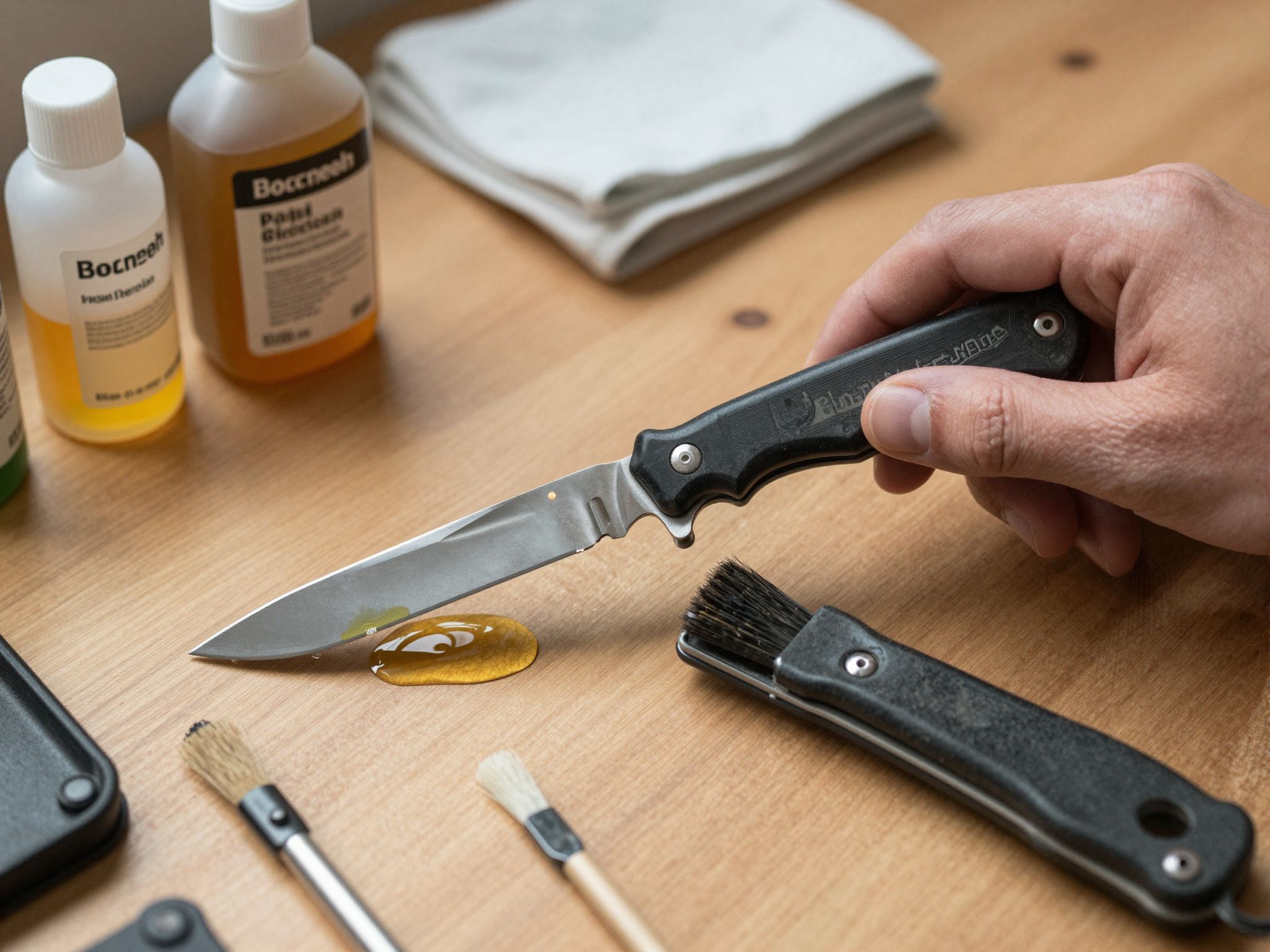 A rugós kés rendszeres olajozása megakadályozza a rozsdásodást.