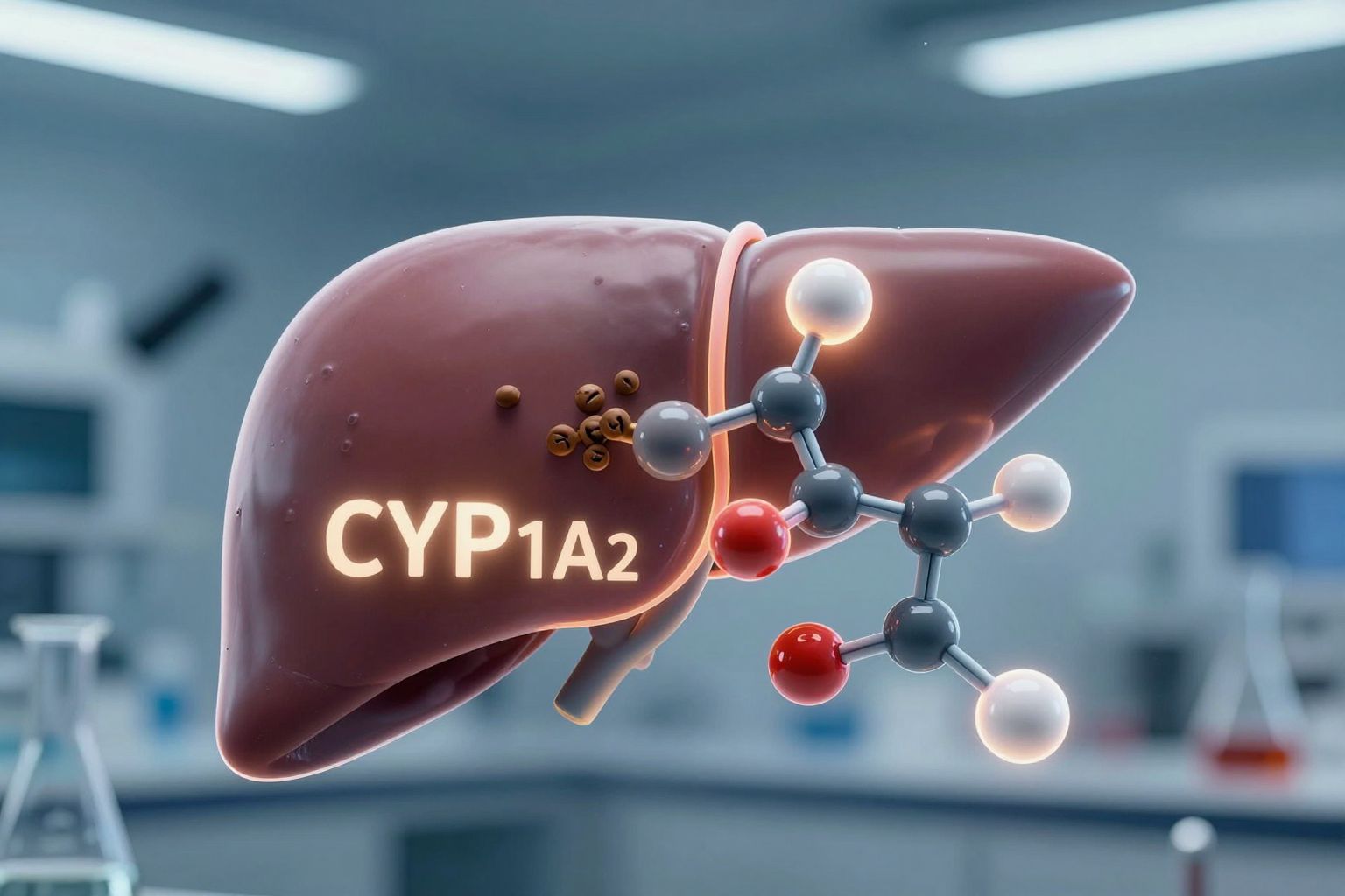 A CYP1A2 enzim főként bontja le a koffeint a májban.