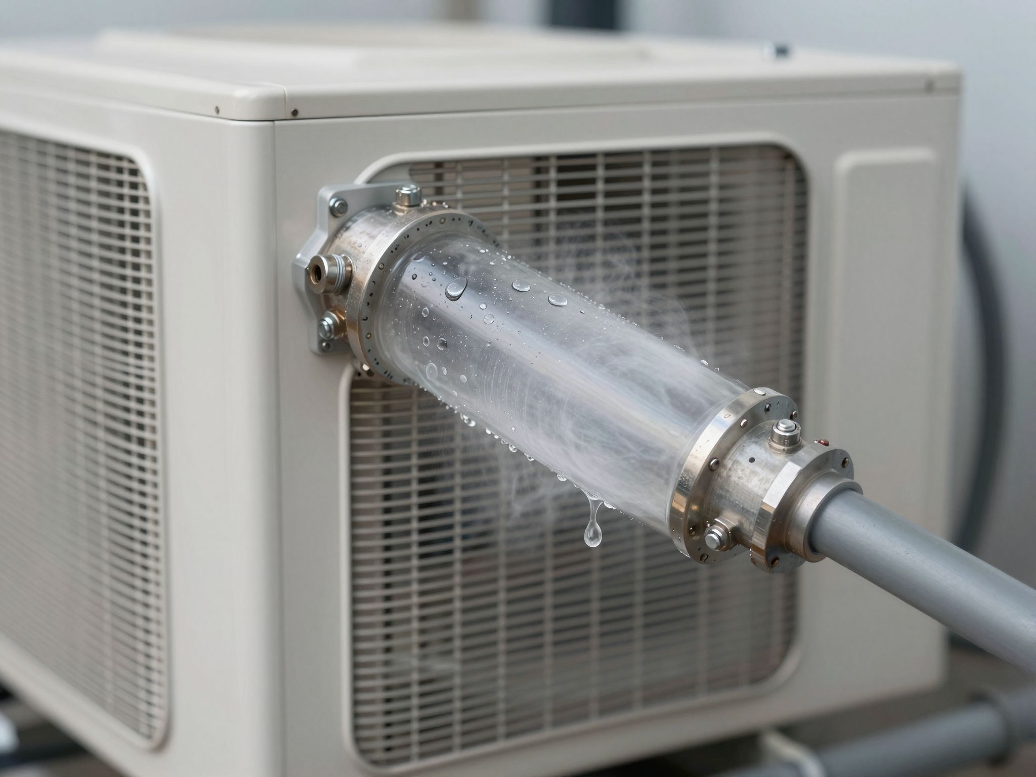 A kondenzátor hűti és cseppfolyósítja a gáz halmazállapotú hűtőközeget.