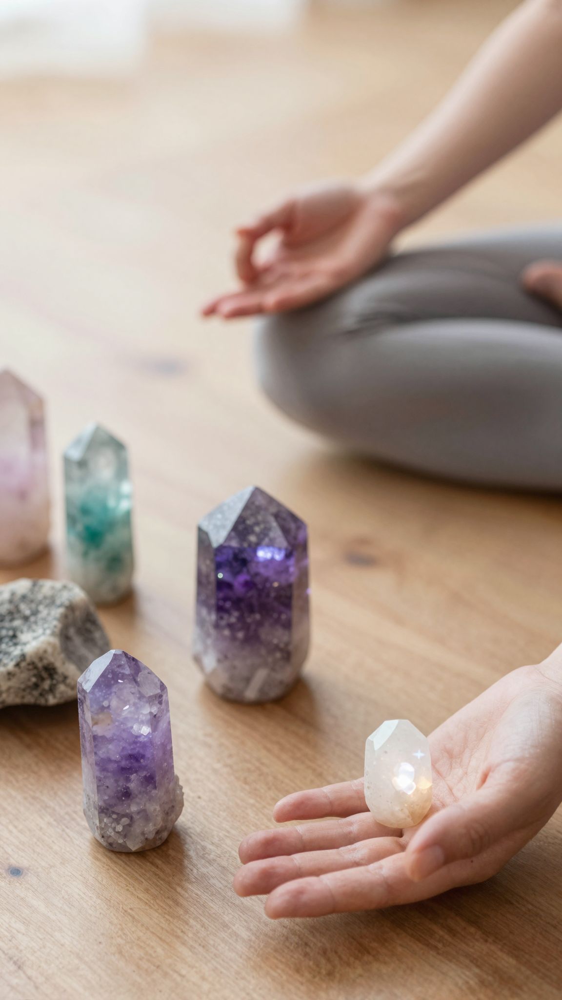 A színes turmalinok erősítik a csakrák harmonizálását meditáció közben.